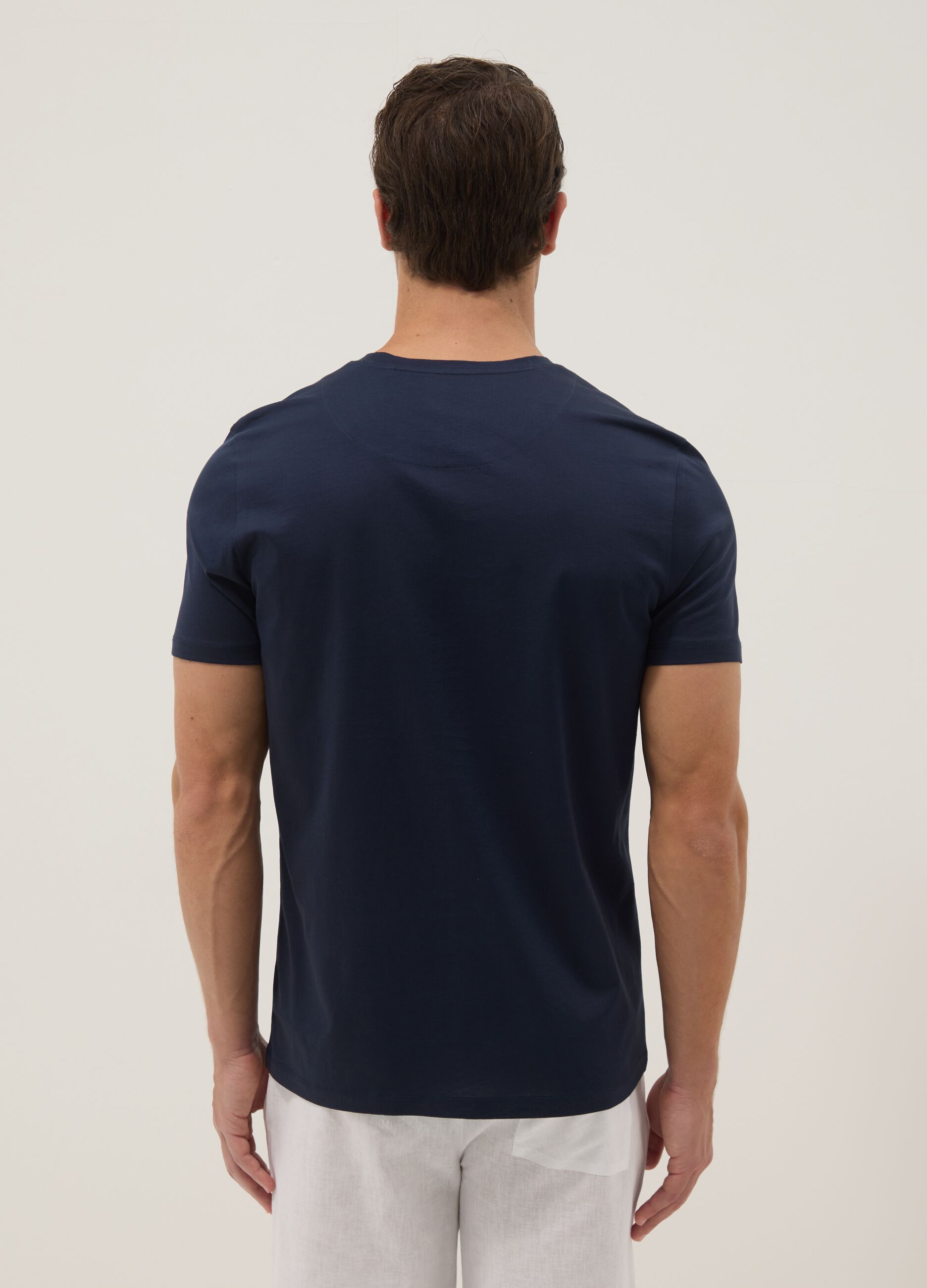 Blue pure cotton regular-fit T-shirt