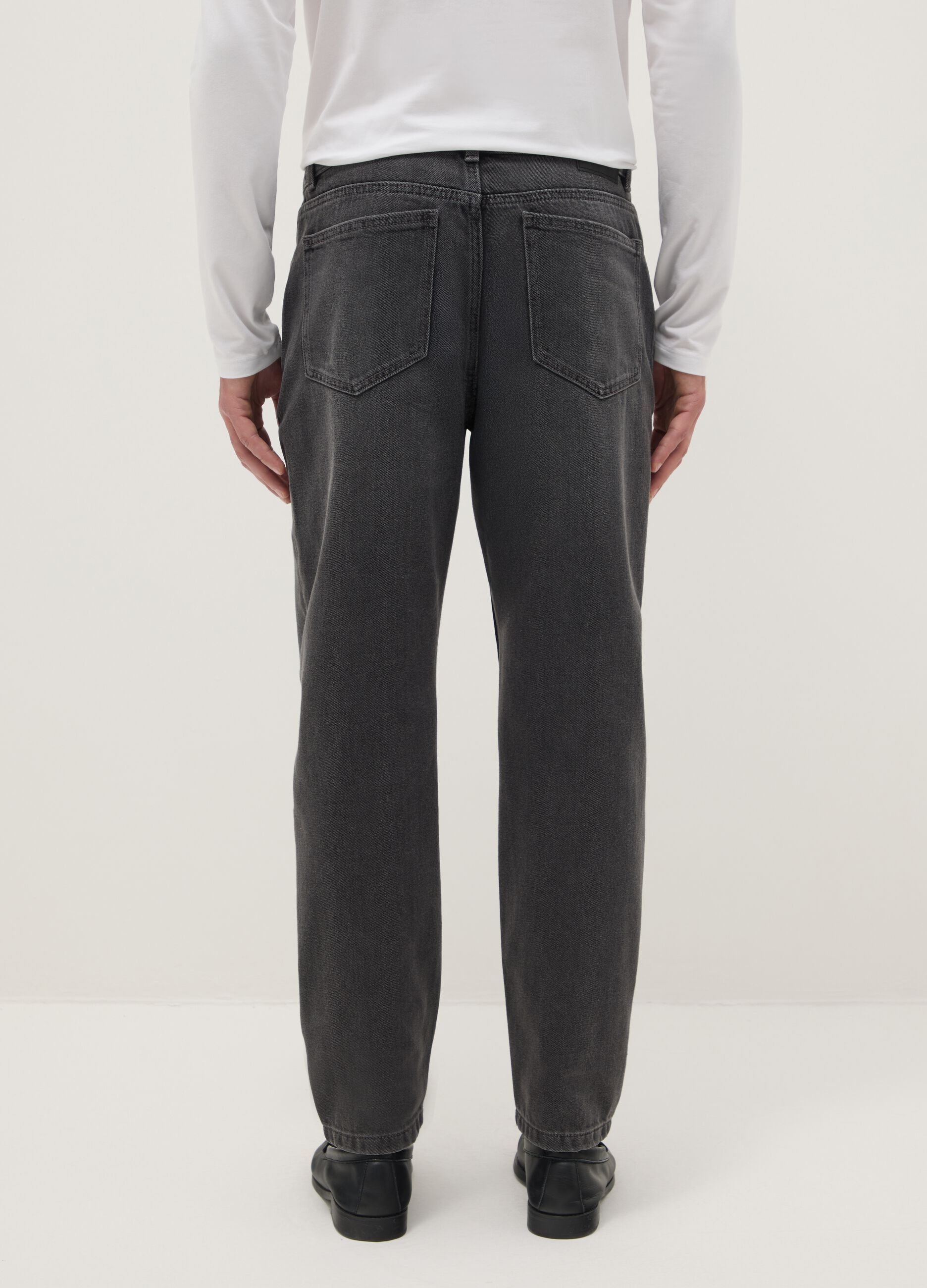 Black Cotton Blend Regular Tapered Jeans