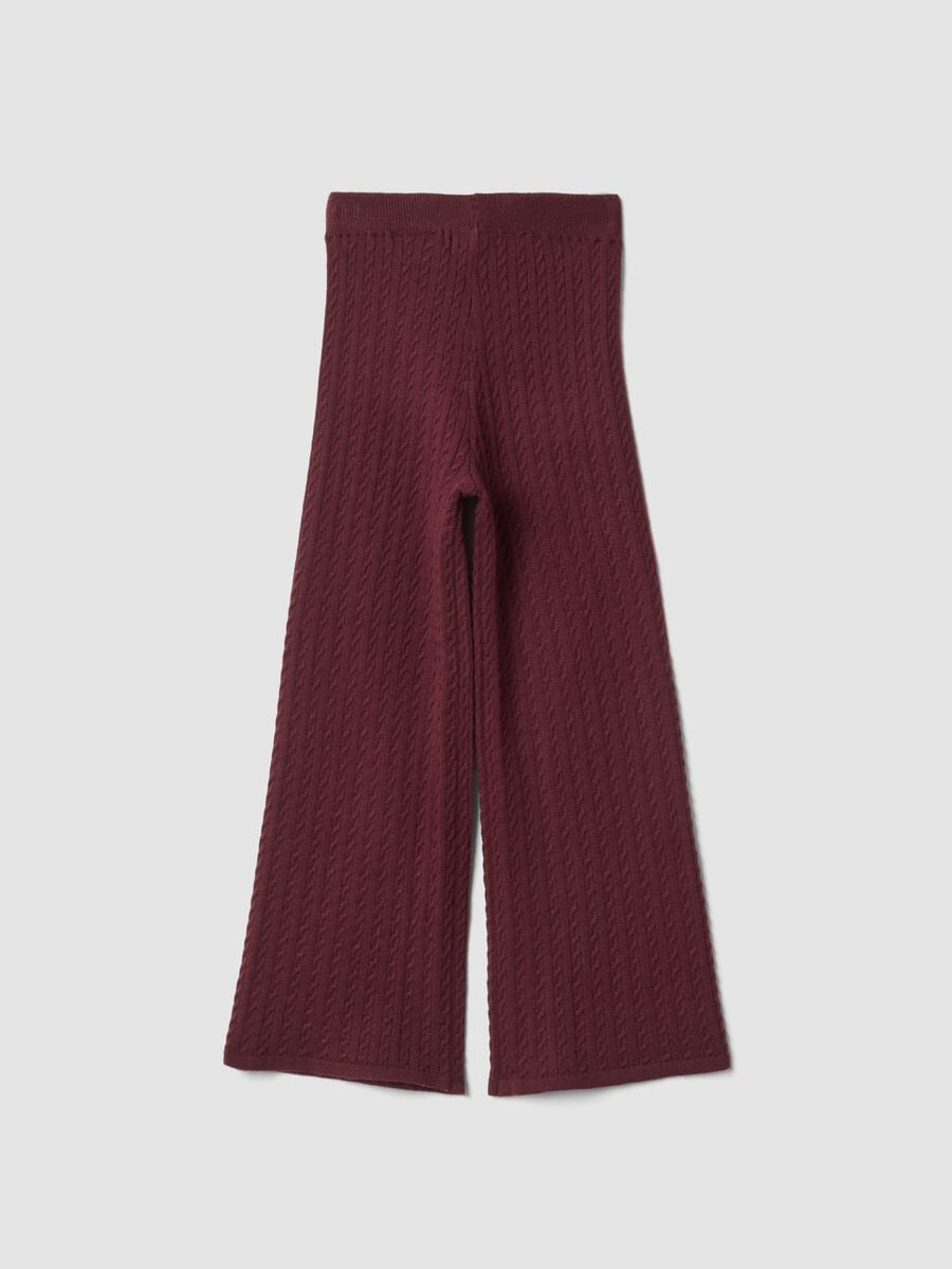 Plum purple flared leggings with cable-knit pattern_1