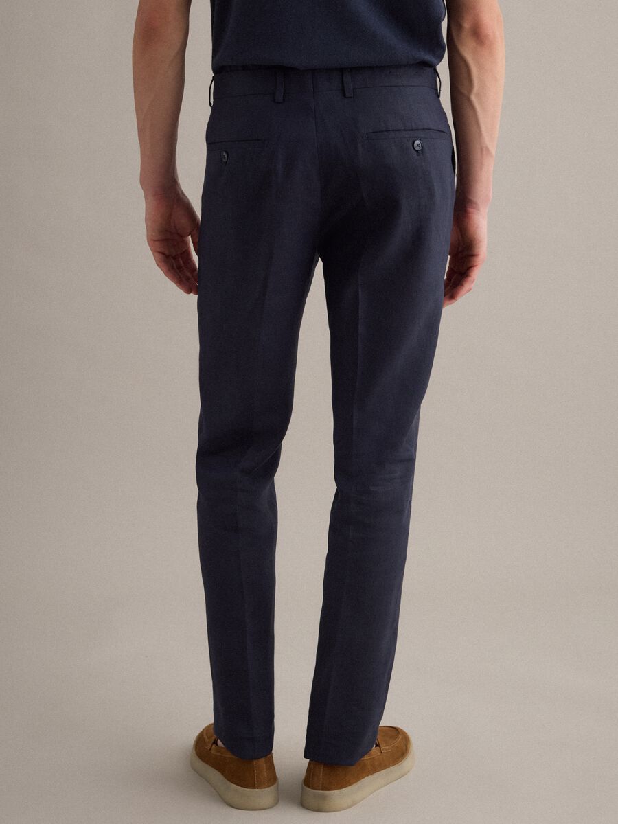 Regular fit pure blue linen trousers_2