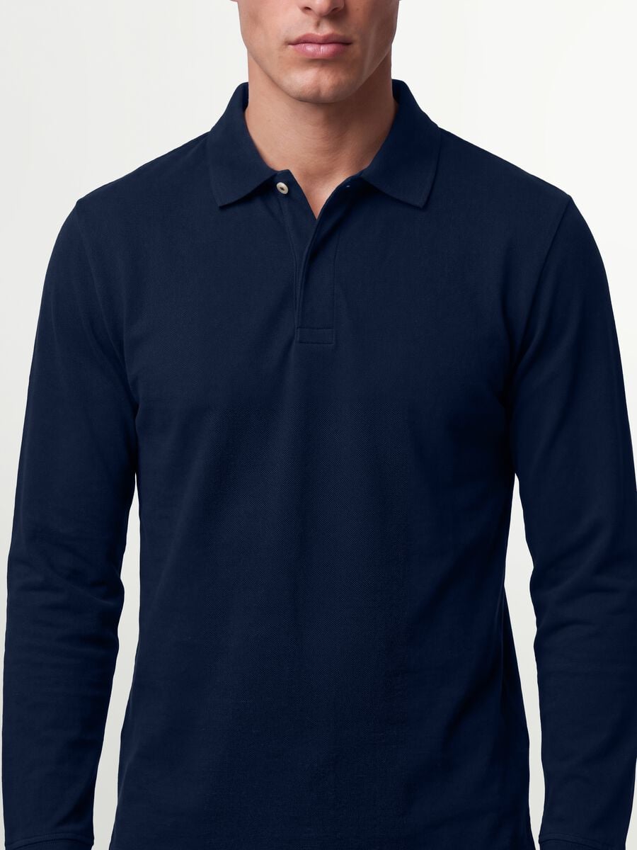 Navy stretch-cotton long-sleeve polo shirt, regular fit_2