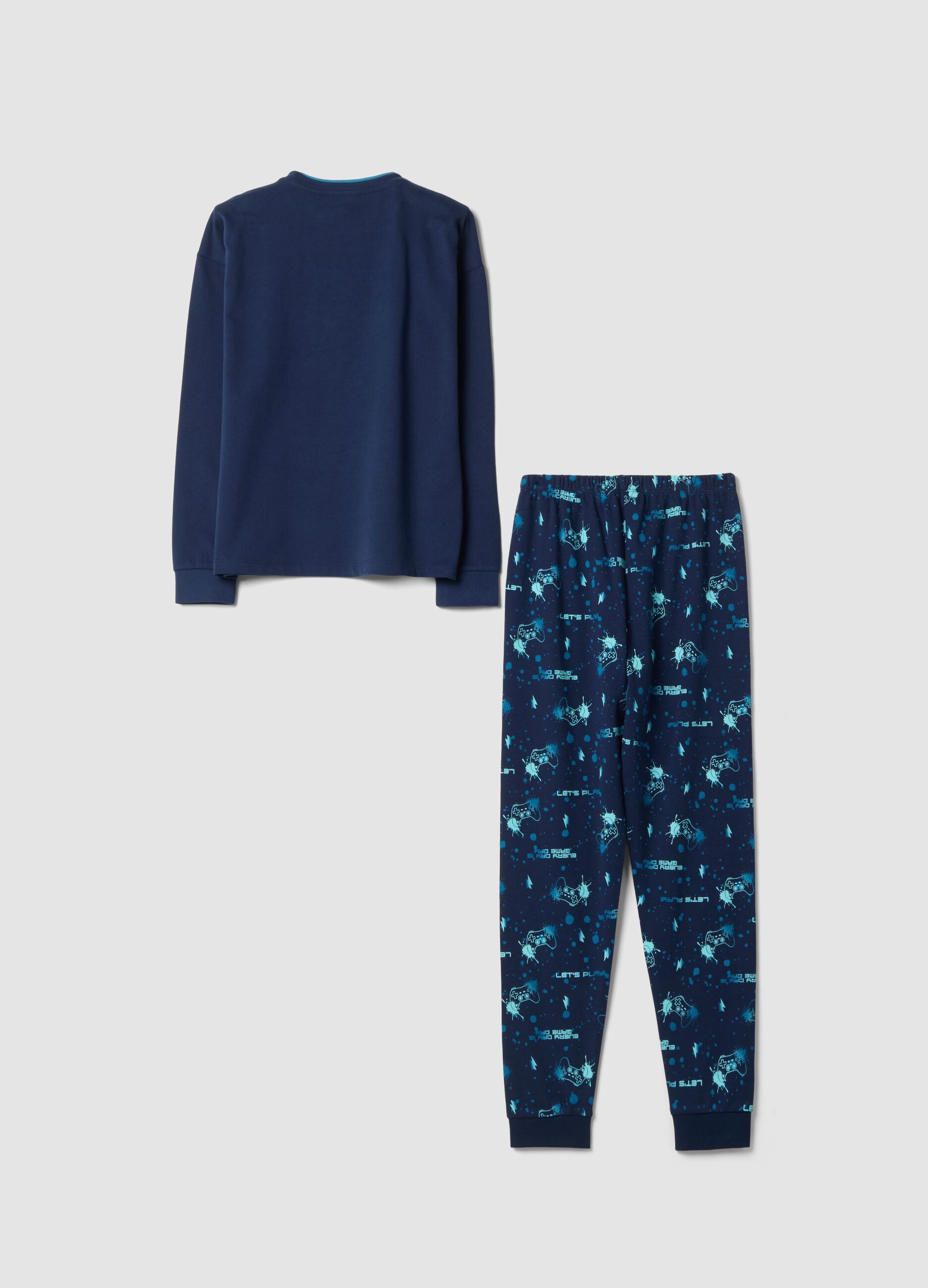 Pigiama blu navy in puro cotone organico con girocollo