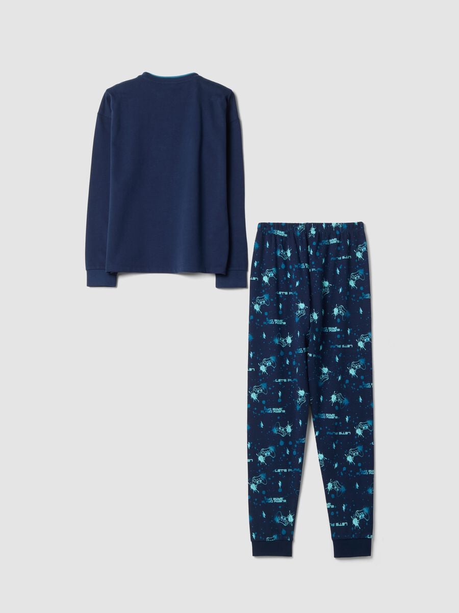 Pigiama blu navy in puro cotone organico con girocollo_1