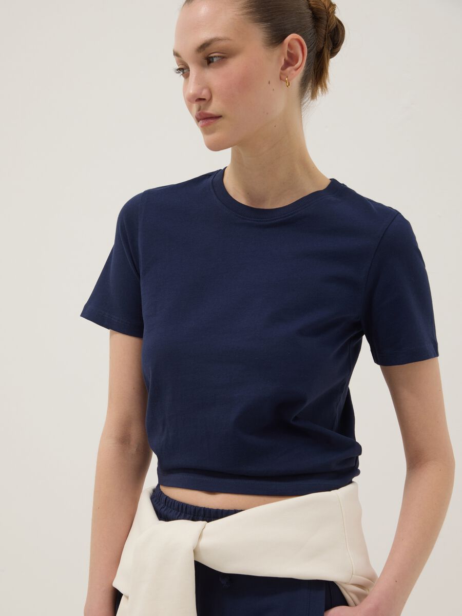 Blaues Kurzarm-T-Shirt aus reiner Baumwolle, Regular Fit_0