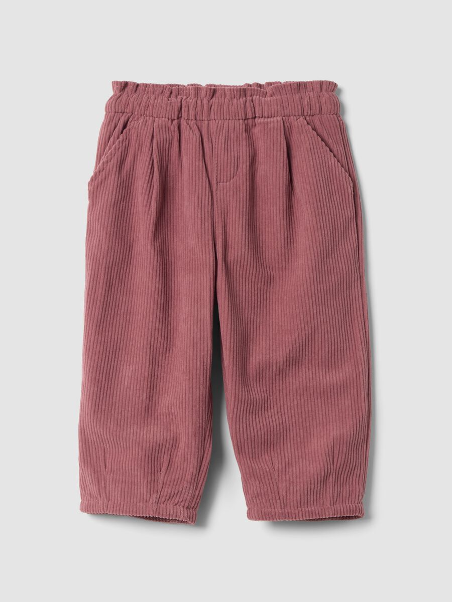 Pink corduroy trousers with elasticated waistband_0