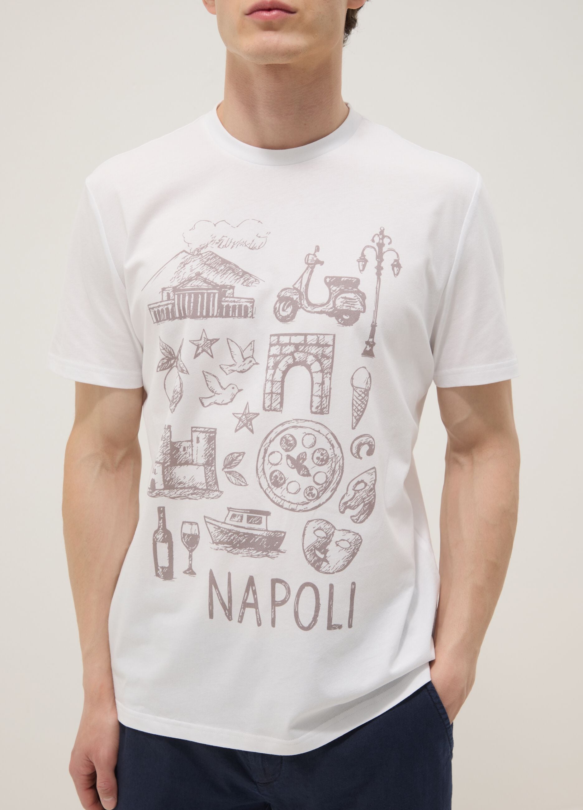 Wei&szlig;es T-Shirt aus reiner Baumwolle mit Frontprint, Regular Fit