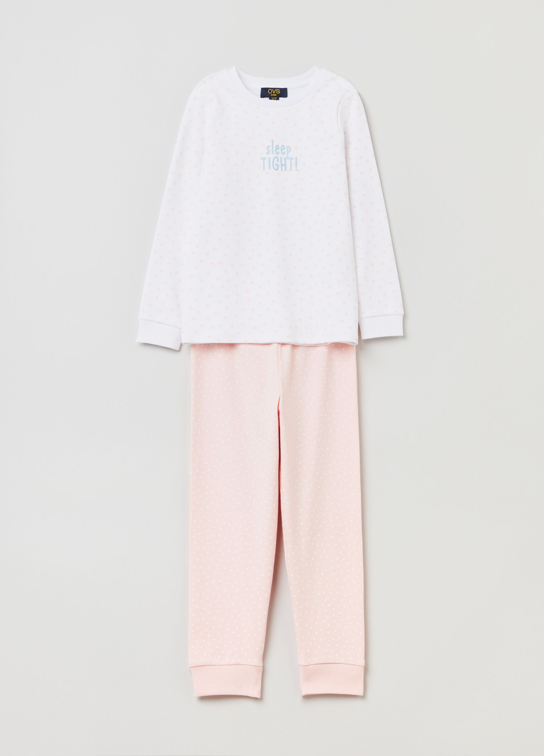 Pijama largo de algodón estampado de lunares