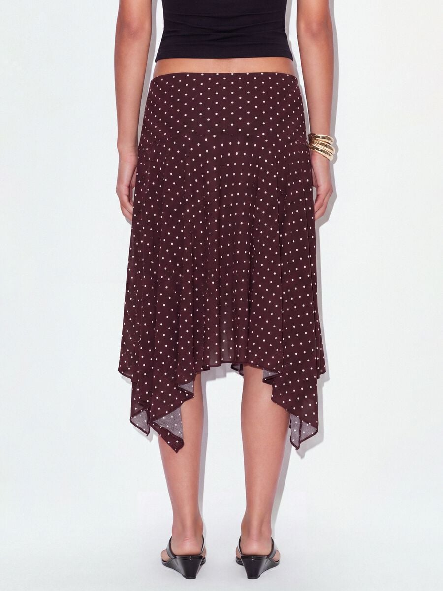 Brown polka-dot skirt in viscose blend with asymmetric hem_2