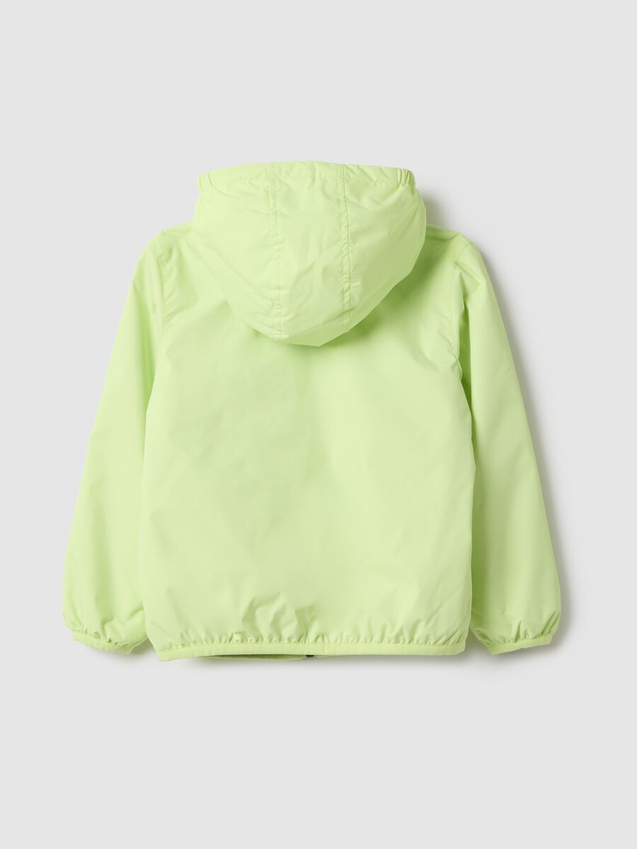 Green fabric regular fit jacket for children with hood_1