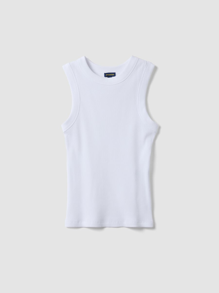 Tank top bianco in cotone elasticizzato a costine fitted_0