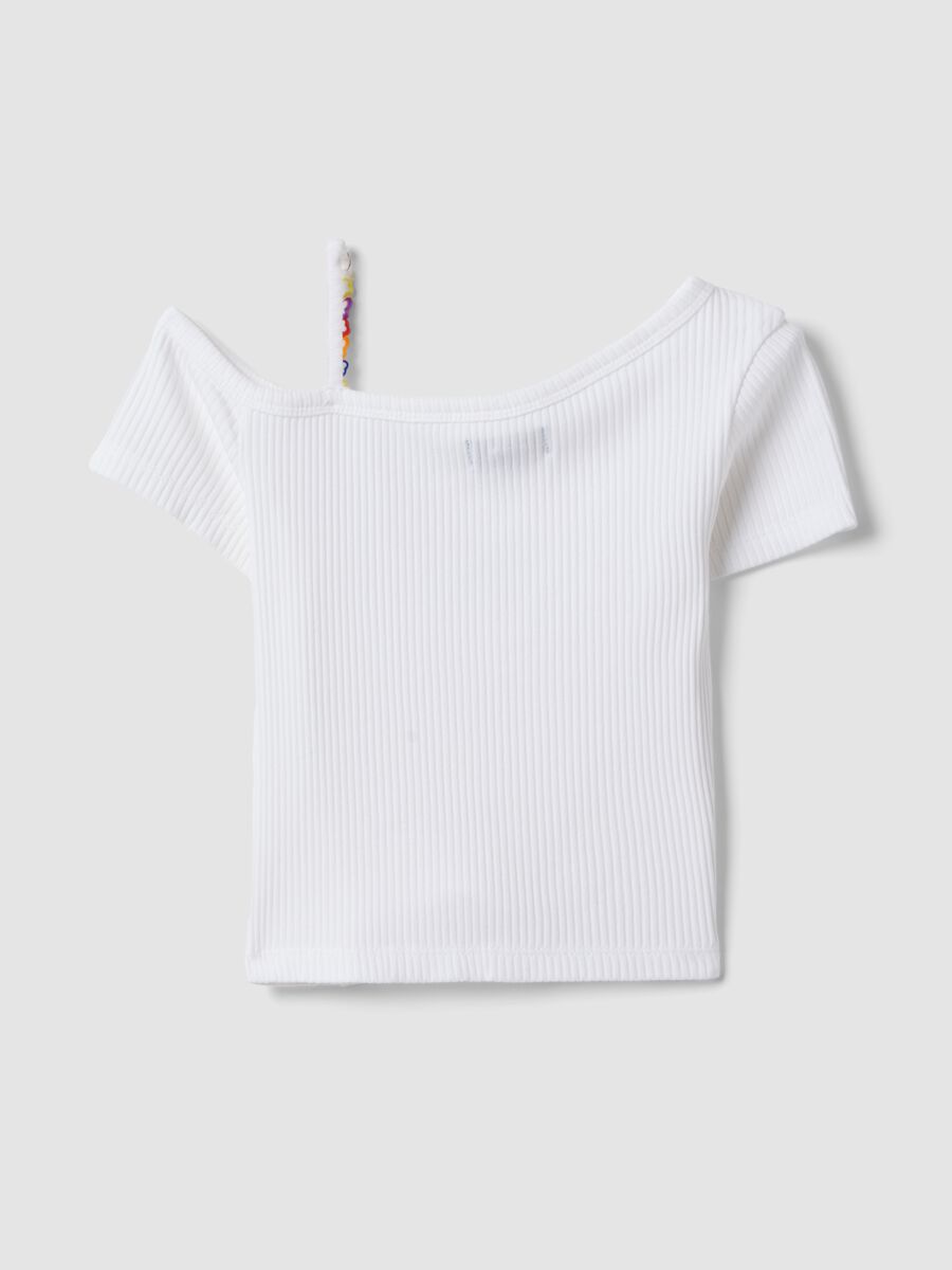 Girls&rsquo; white slim-fit striped stretch cotton T-shirt_1
