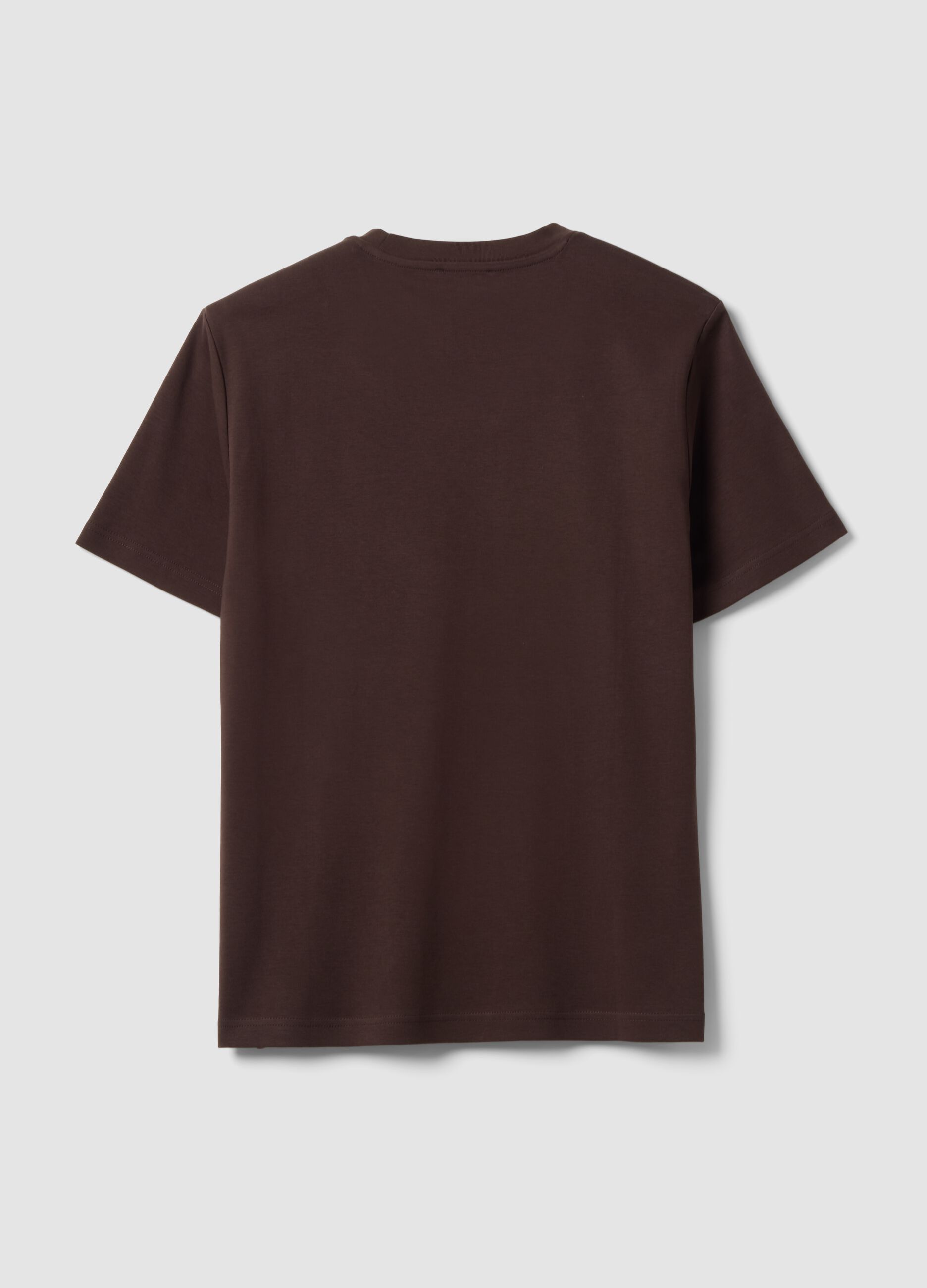 Brown pure cotton short-sleeve regular-fit T-shirt