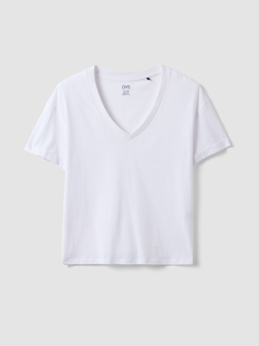 Wei&szlig;es T-Shirt aus reiner Baumwolle im Relaxed Fit mit V-Ausschnitt_4