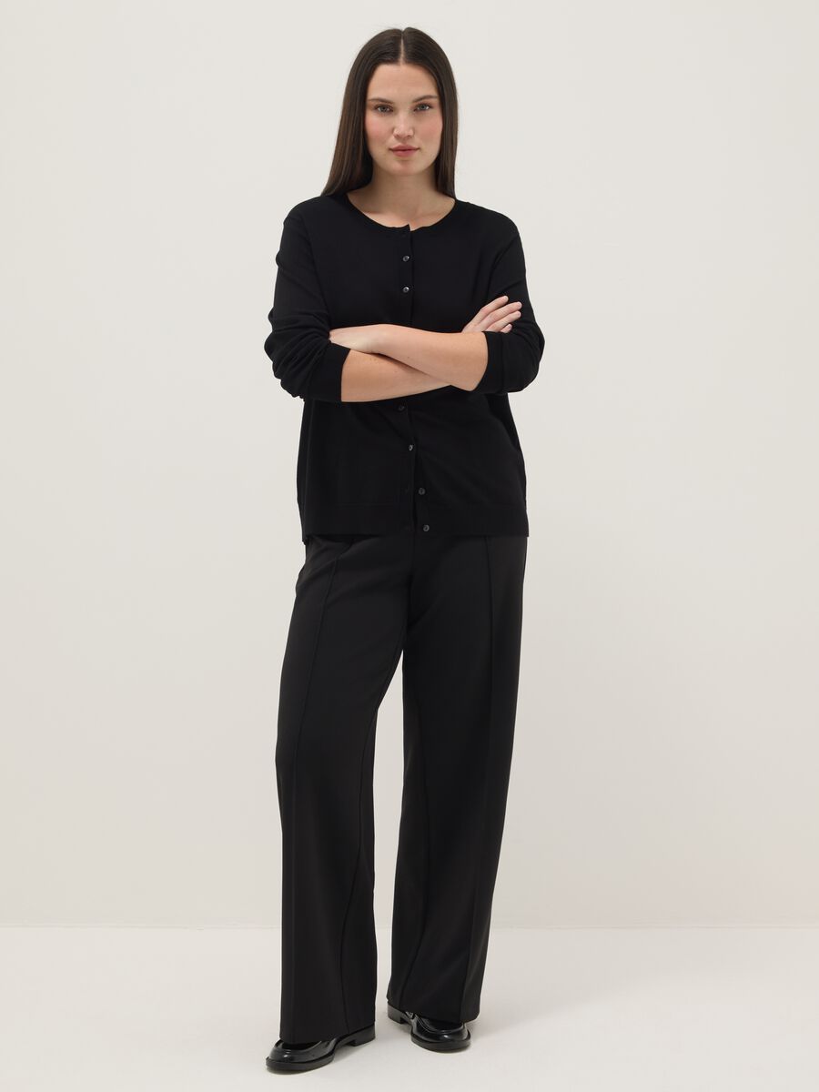 Black viscose blend regular fit cardigan with buttons_1