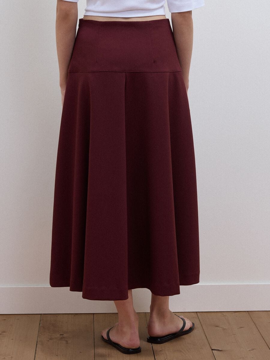 Purple stretch viscose skirt with high waistband and regular waist_2
