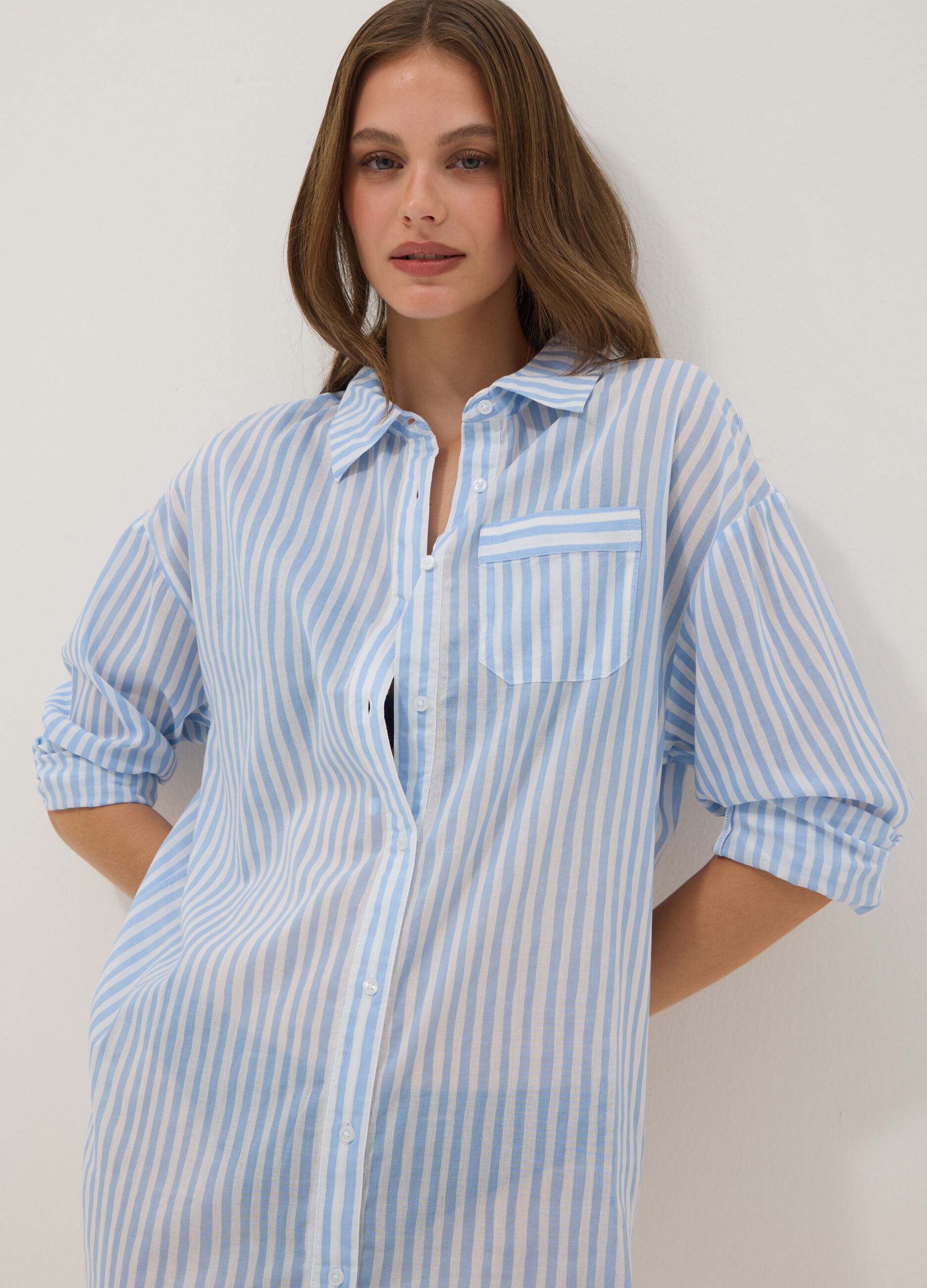 Blue striped pure cotton kaftan