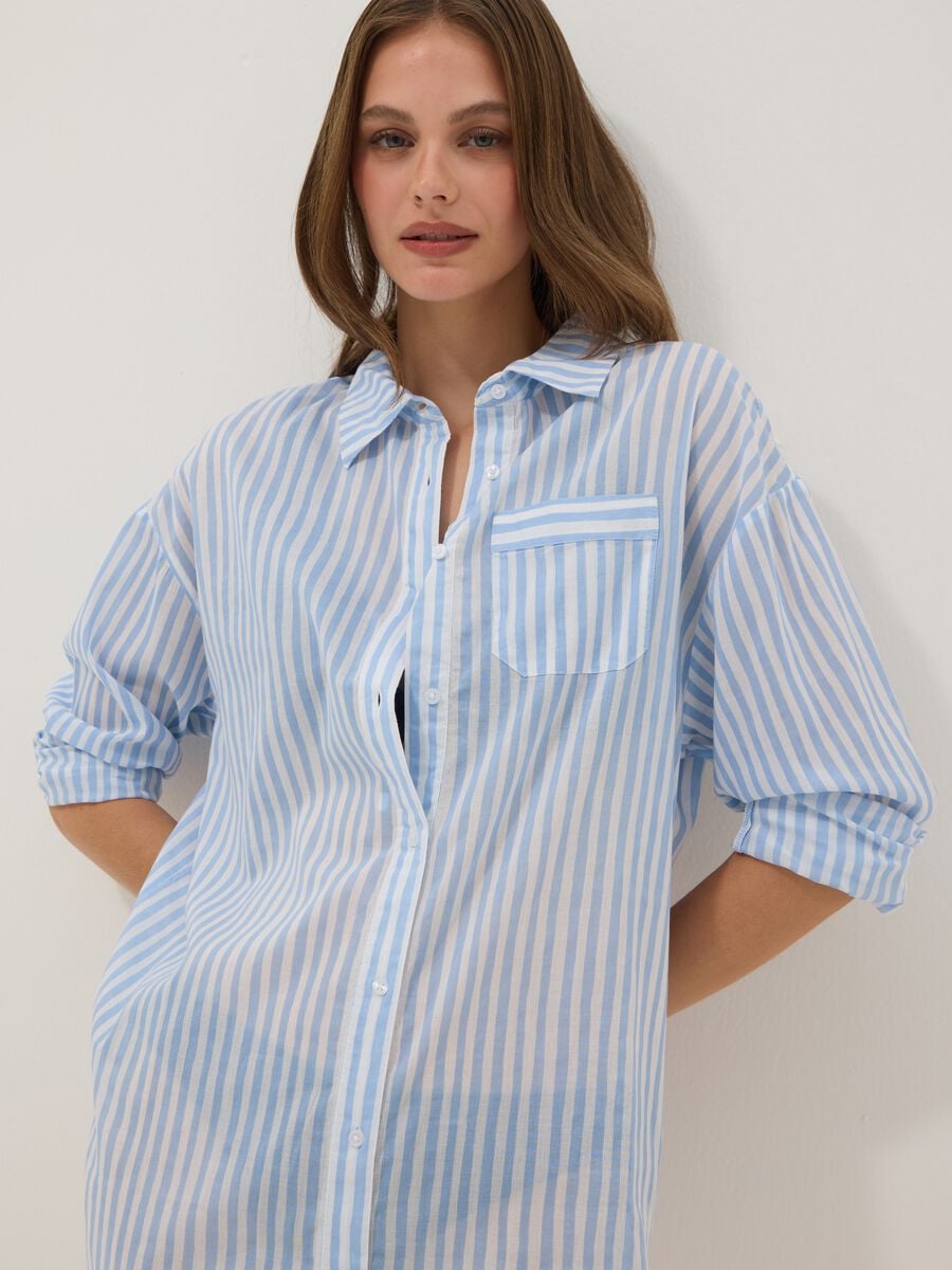 Blue striped pure cotton kaftan_2