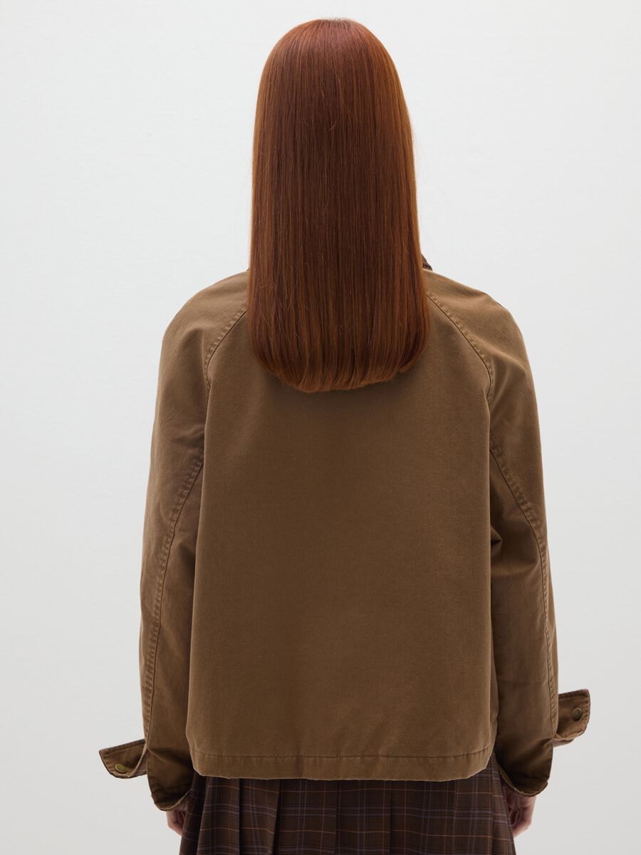 Brown cotton blend jacket with buttons and zip_2