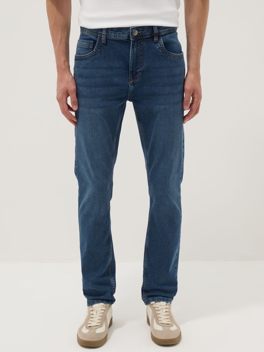 Super skinny blue cotton blend jeans_1