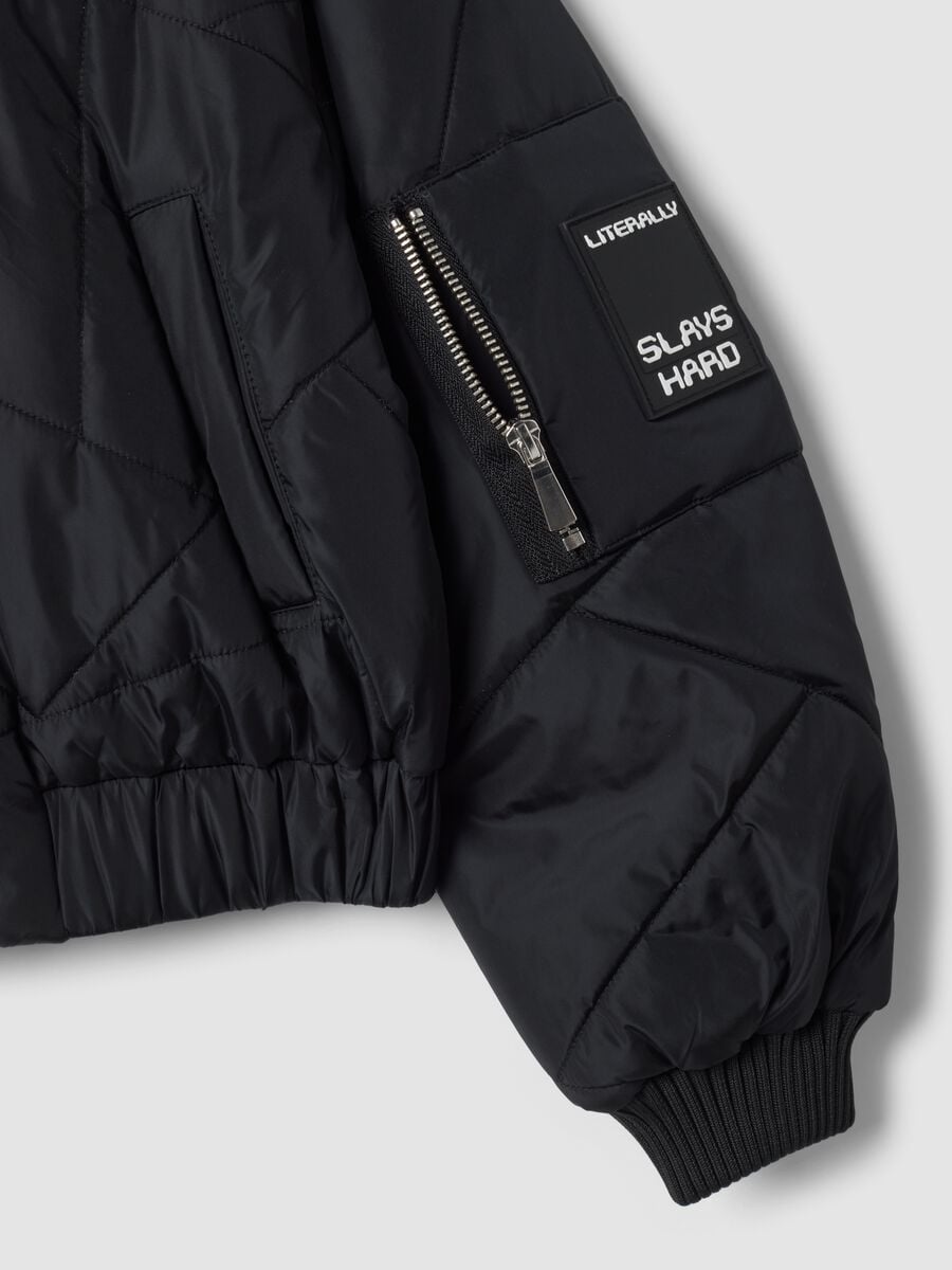 Black padded jacket with zip and high neck_4