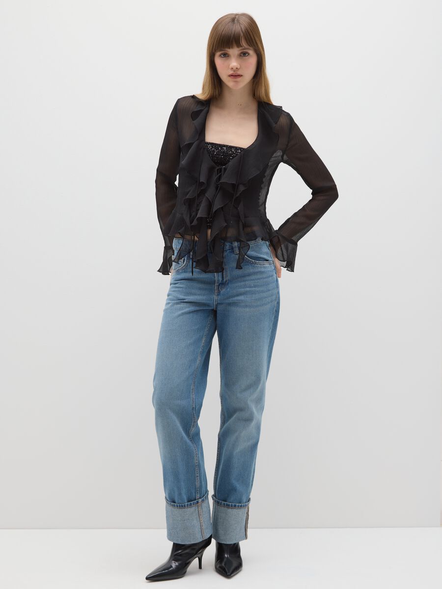 Regular fit black blouse with ruffles_1