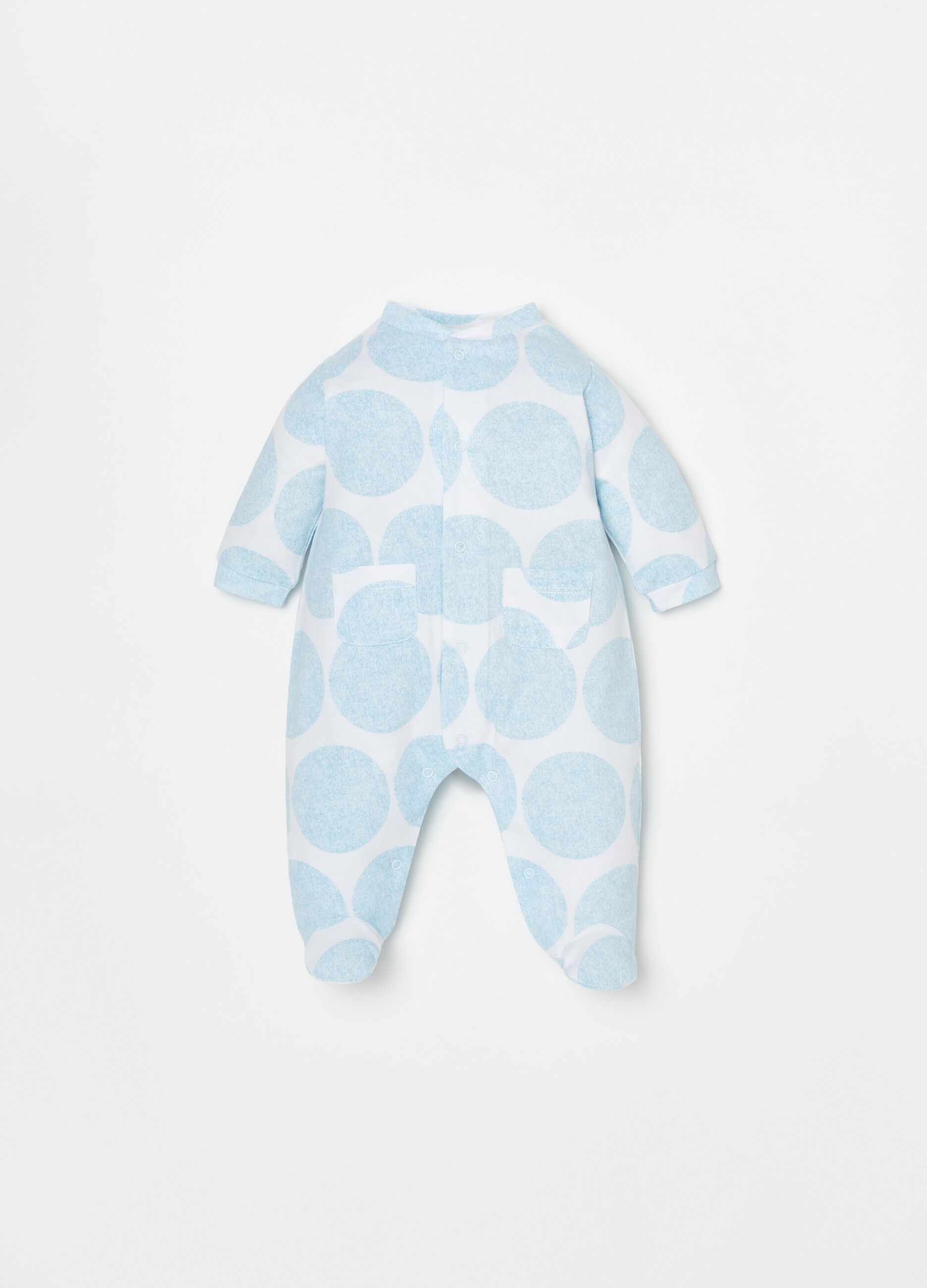 Cotton onesie with feet and maxi polka dots pattern