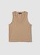 Beige cotton blend regular fit V-neck tank top_4