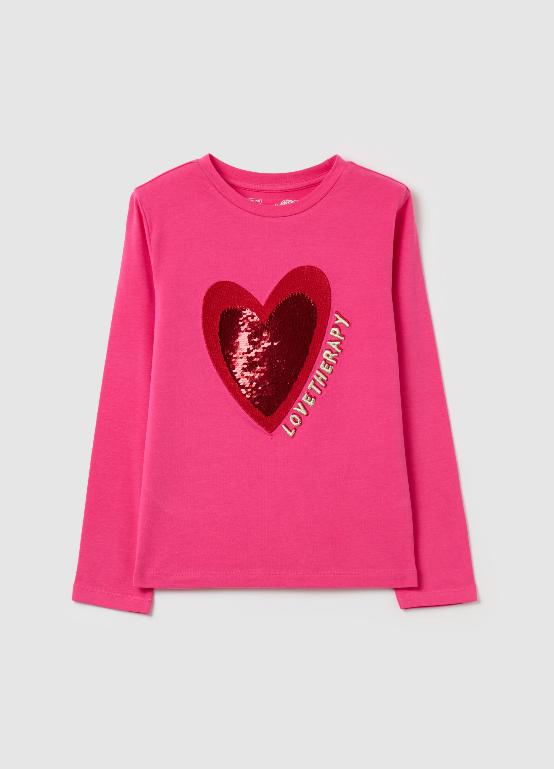T-shirt with sequins and heart embroidery