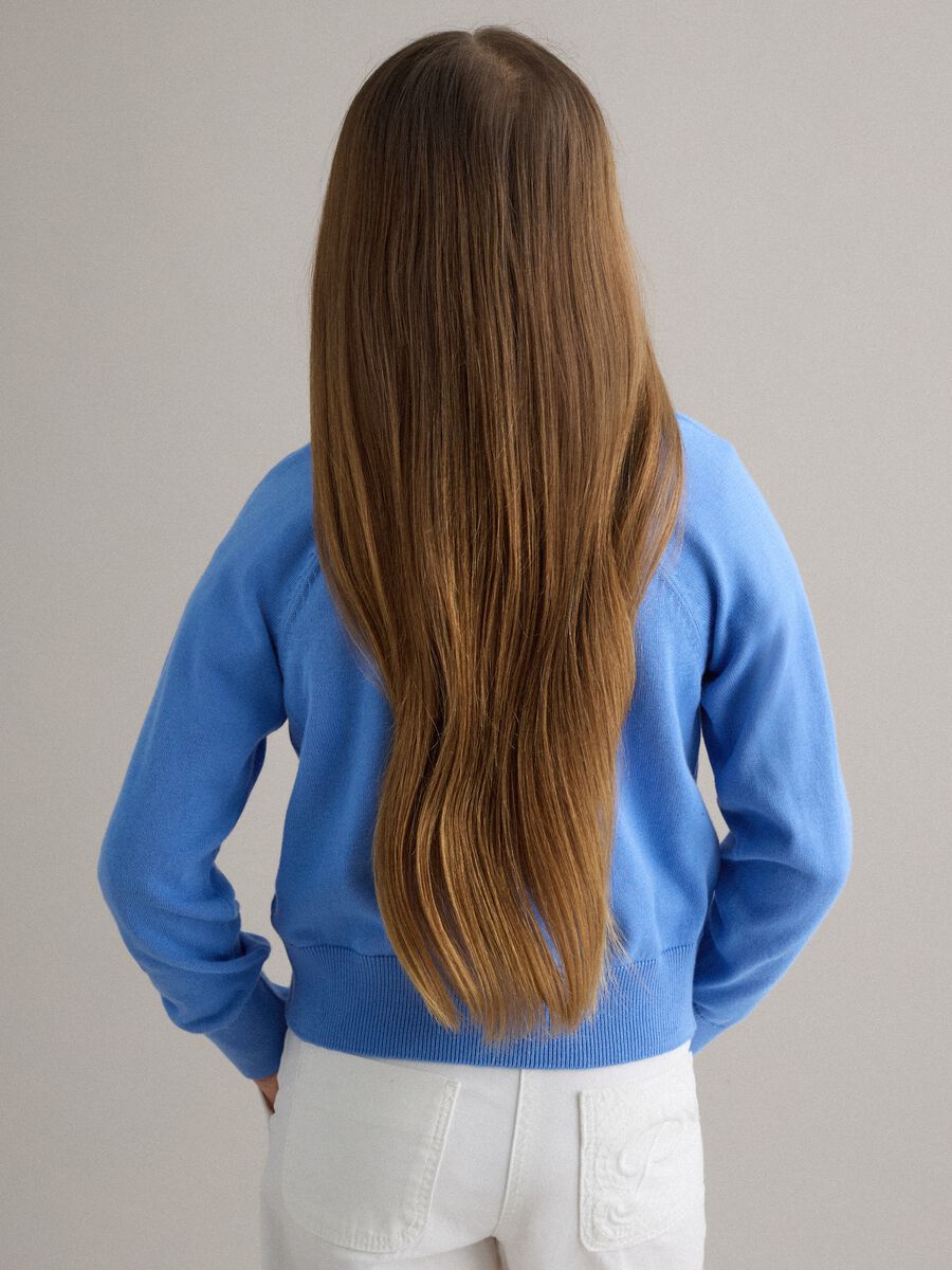 Girls' Regular Fit Blue Pure Cotton Cardigan with Cable Knit_1