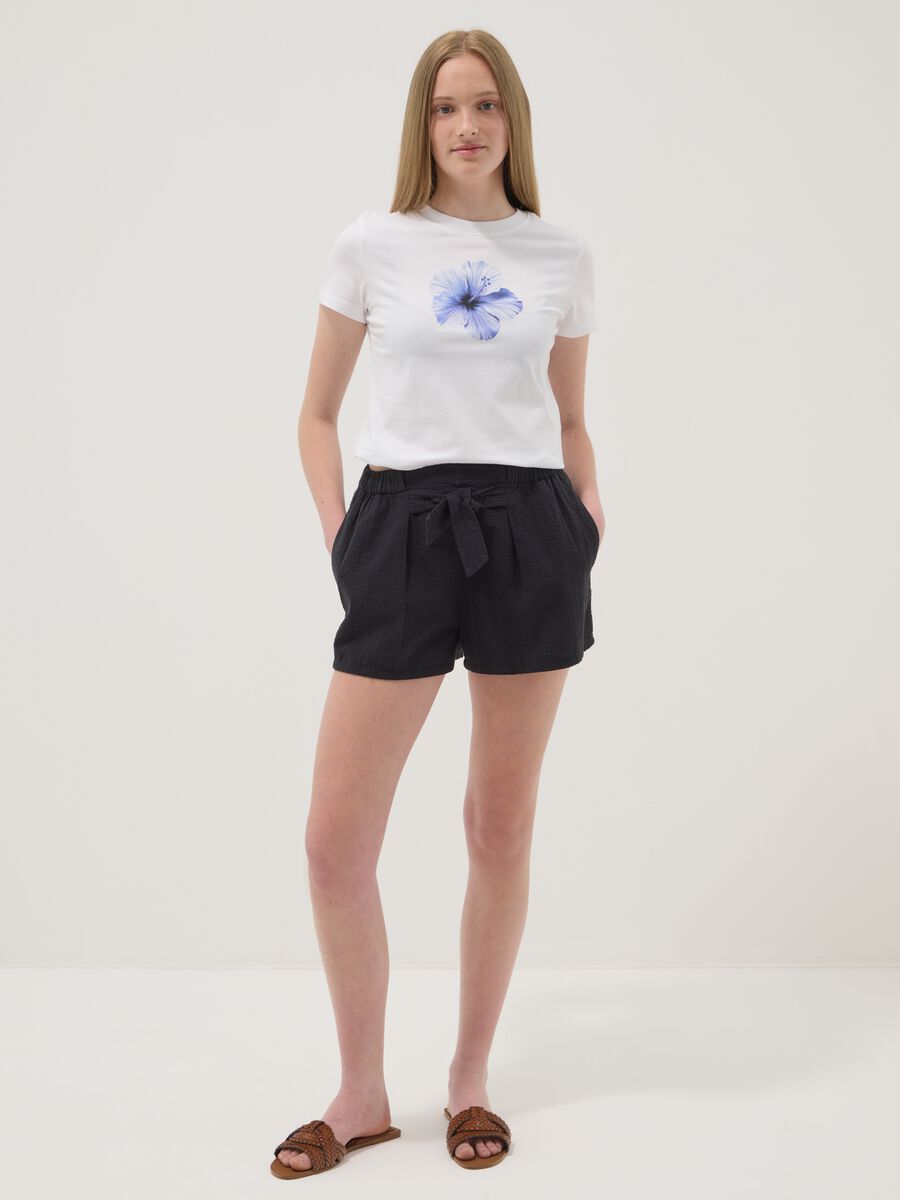 Black pure cotton shorts with elasticated waistband_0