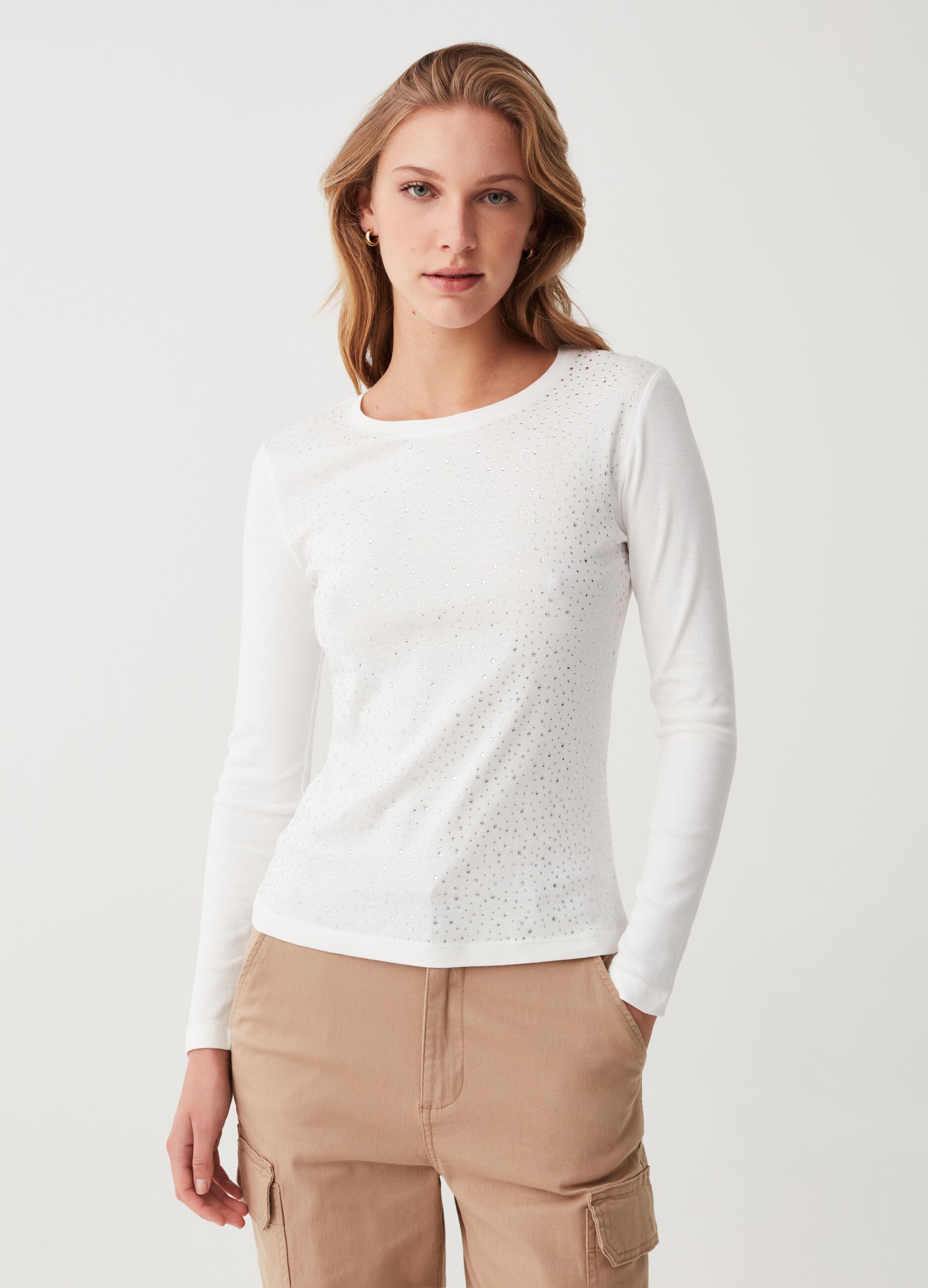 Long-sleeved T-shirt with diamantés