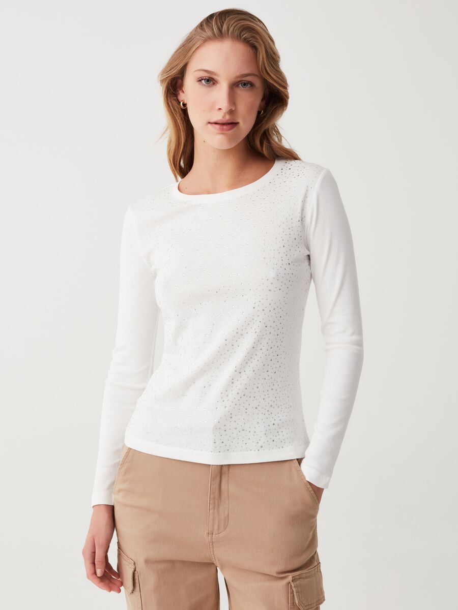 Long-sleeved T-shirt with diamantés_1