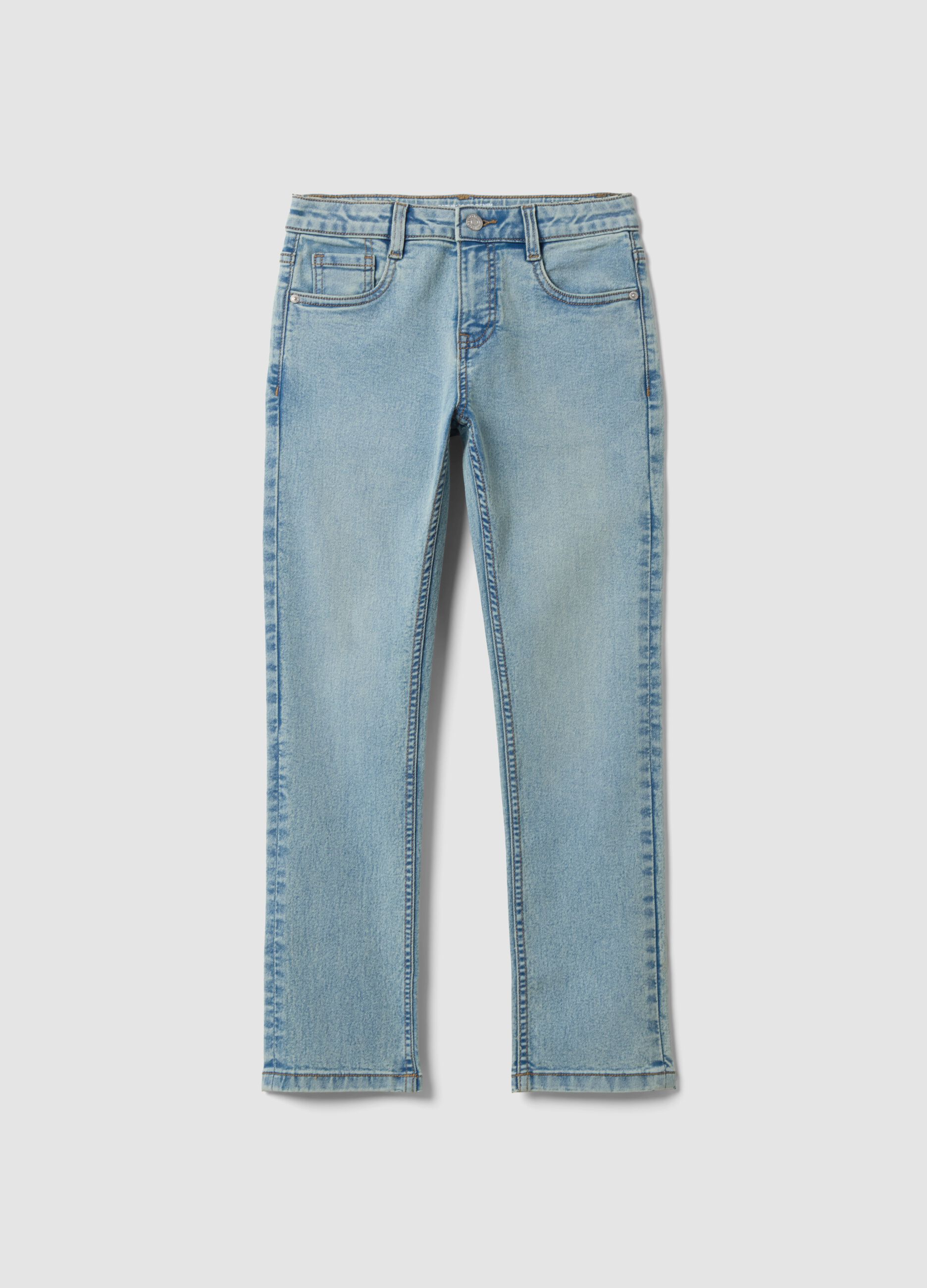 Light Blue Stretch Cotton Regular-Fit Jeans for Boys