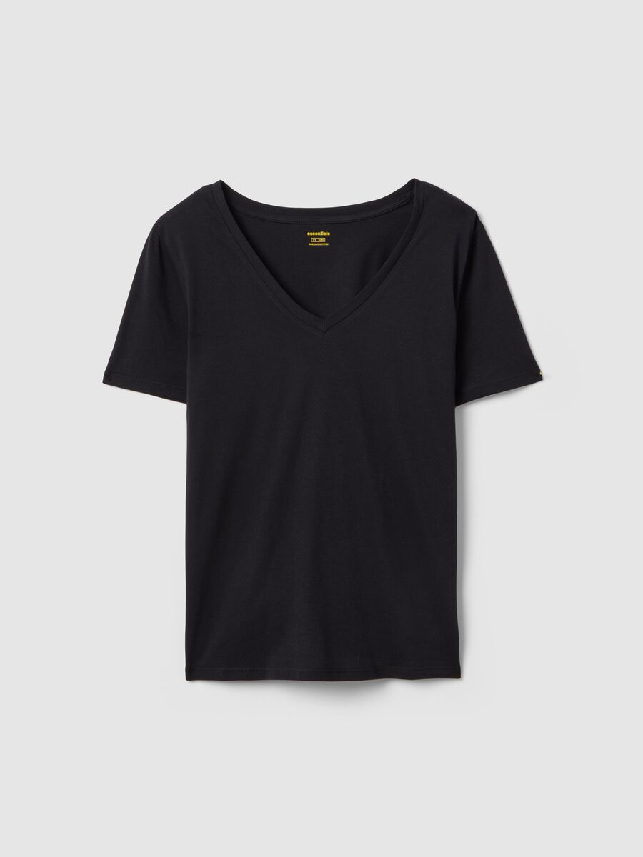 Black pure cotton V-neck regular fit T-shirt_4