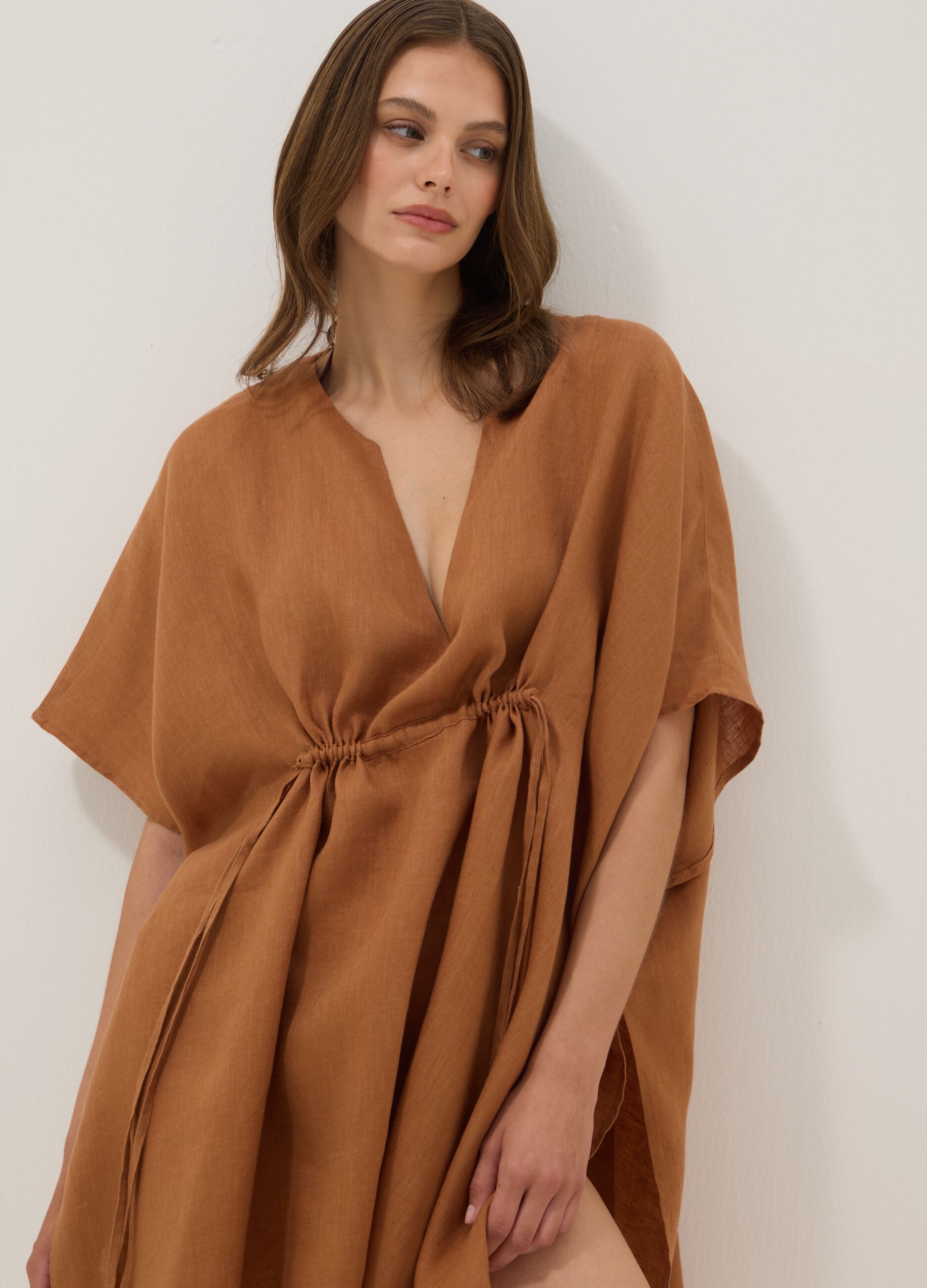 Caftan marron en pur lin