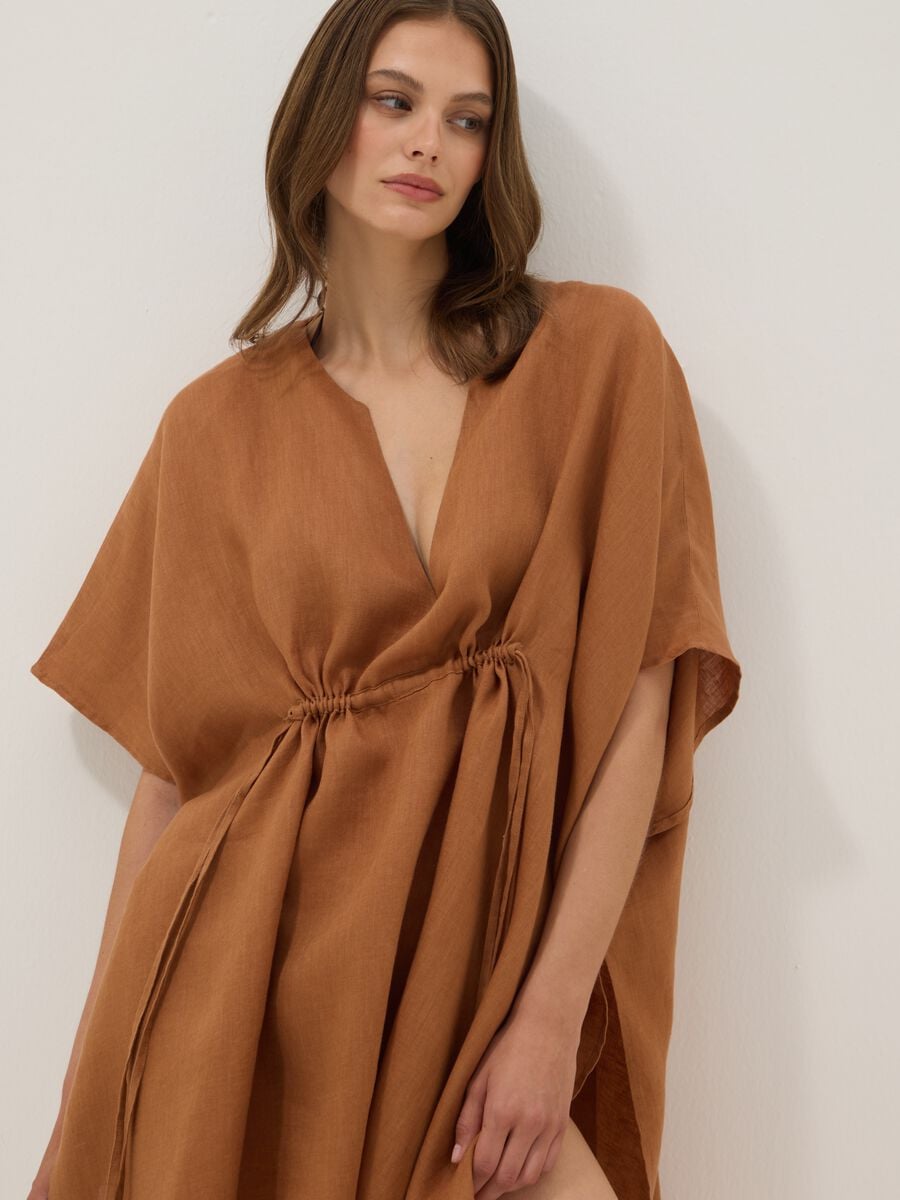 Brown pure linen kaftan_0