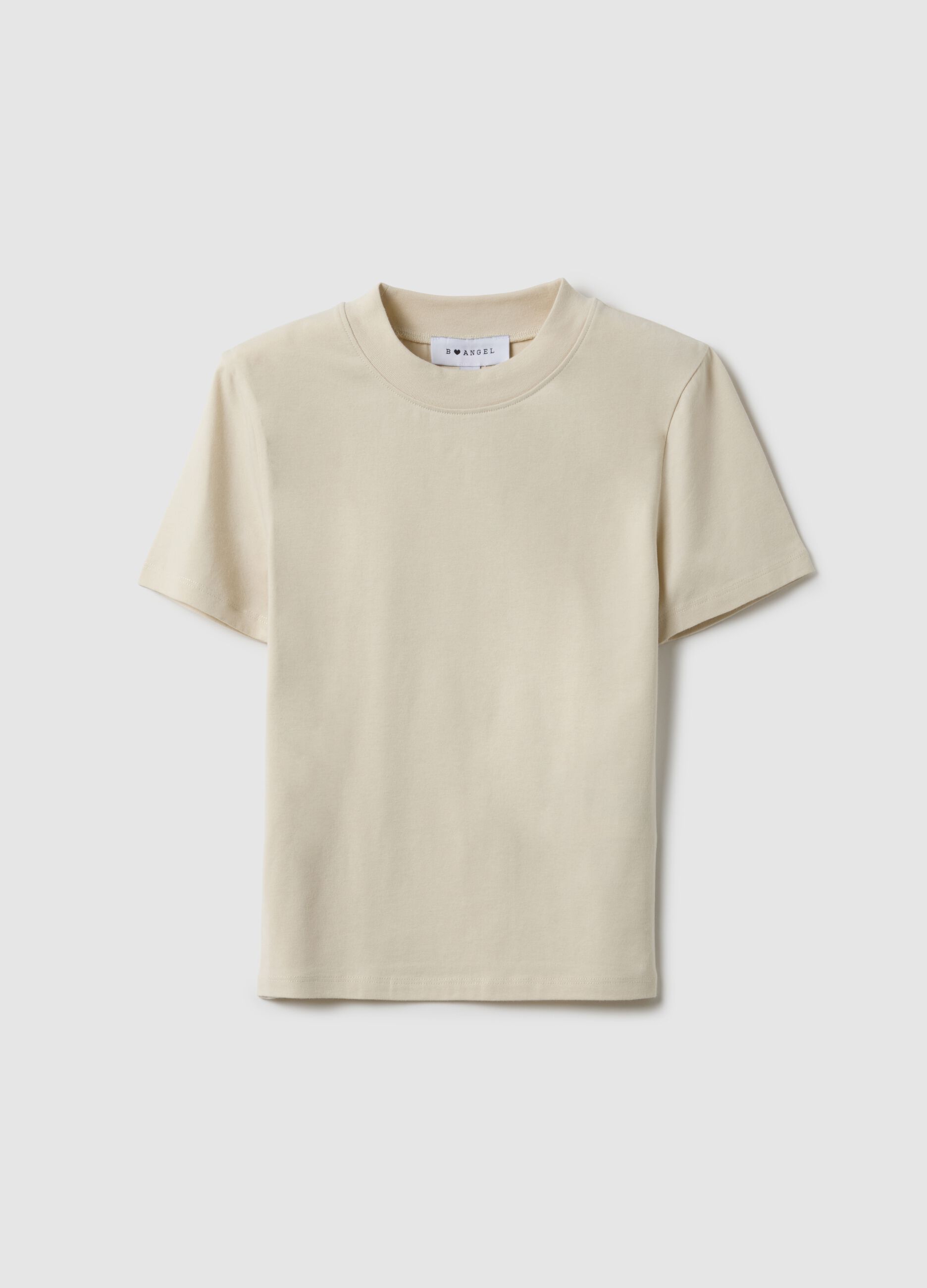 Beige slim fit stretch cotton t-shirt