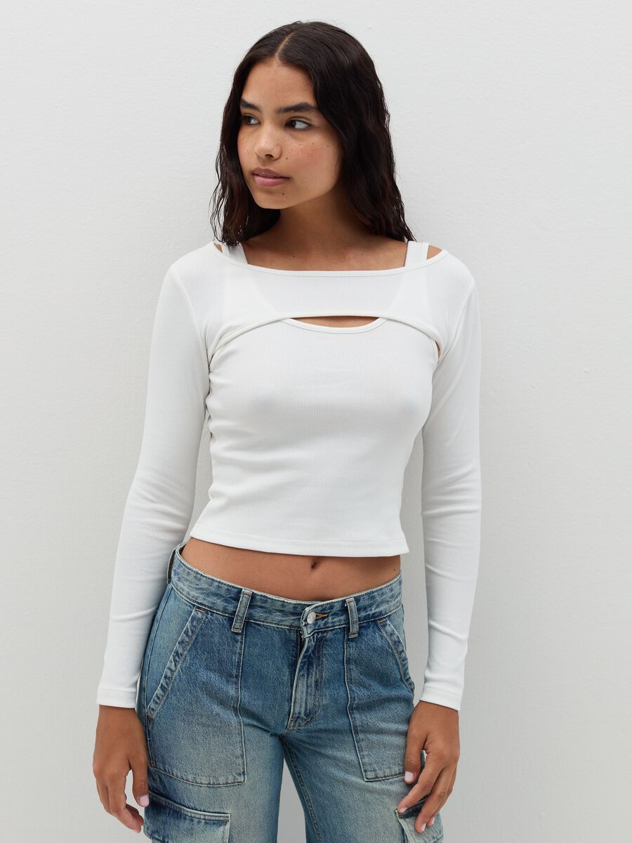 T-shirt with long sleeves and cut-out detail_0