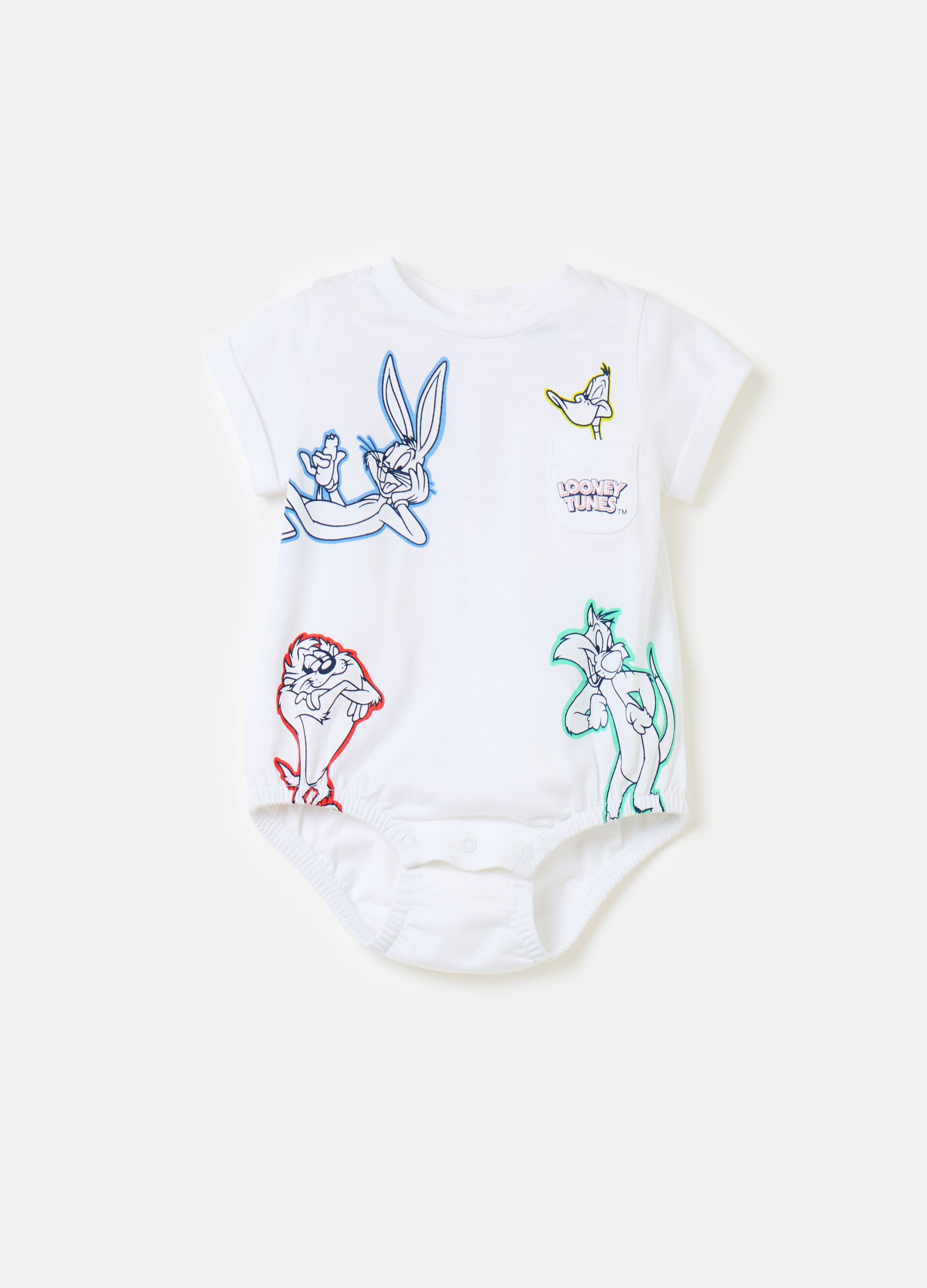 Short-sleeved bodysuit with Looney Tunes characters
