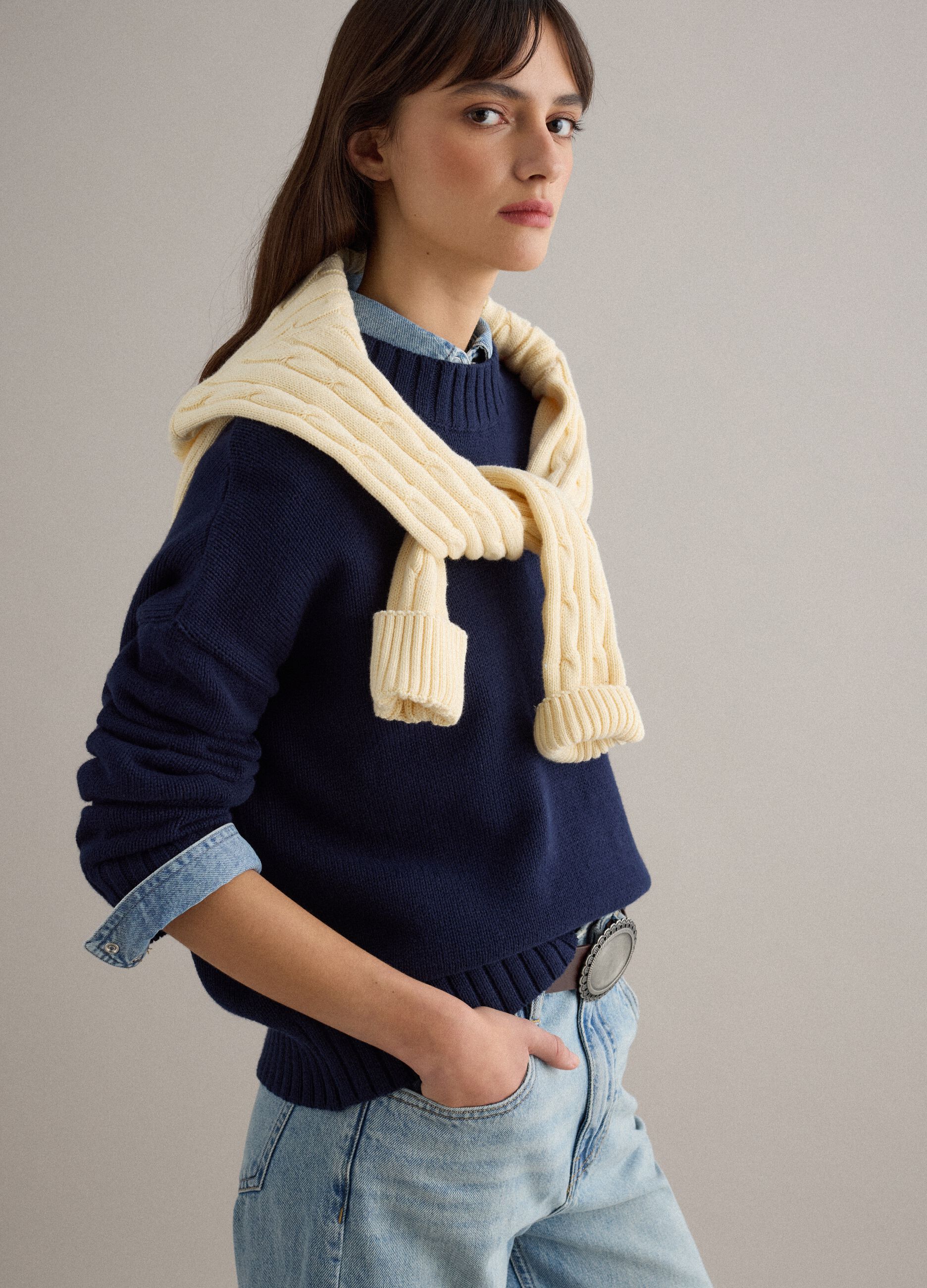 Pure cotton regular fit blue crew neck jumper