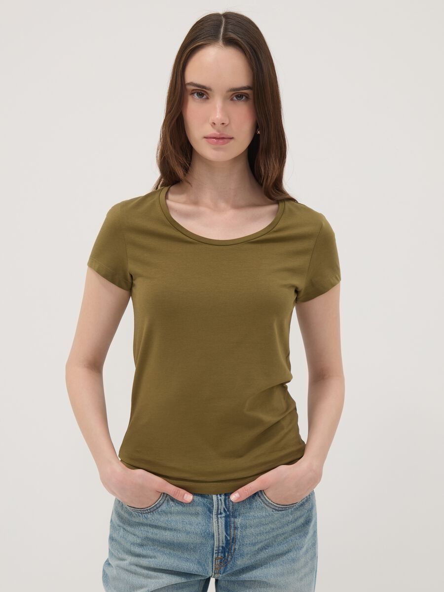 Gr&uuml;nes T-Shirt aus Stretch-Baumwolle mit Rundhalsausschnitt, Regular Fit_0