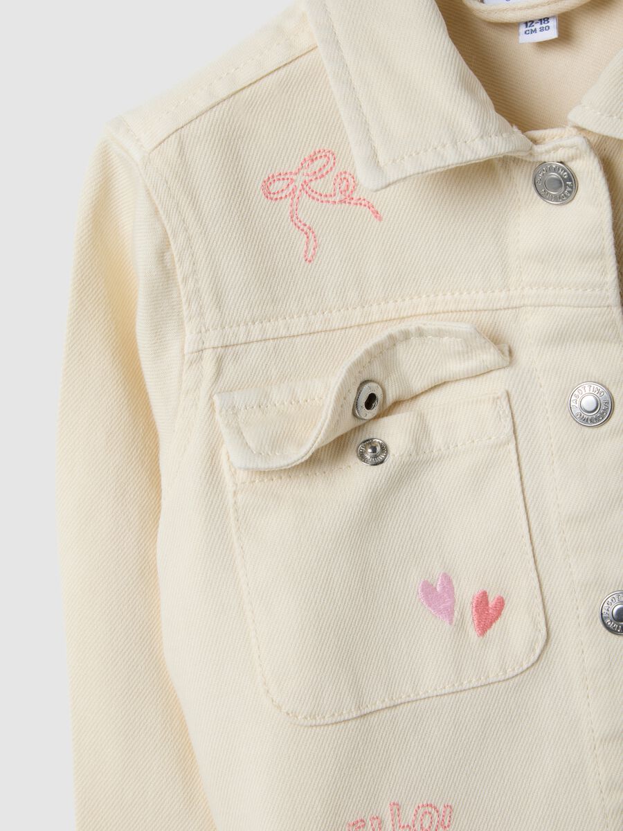 Girls' beige pure cotton jacket regular fit with embroidery_3