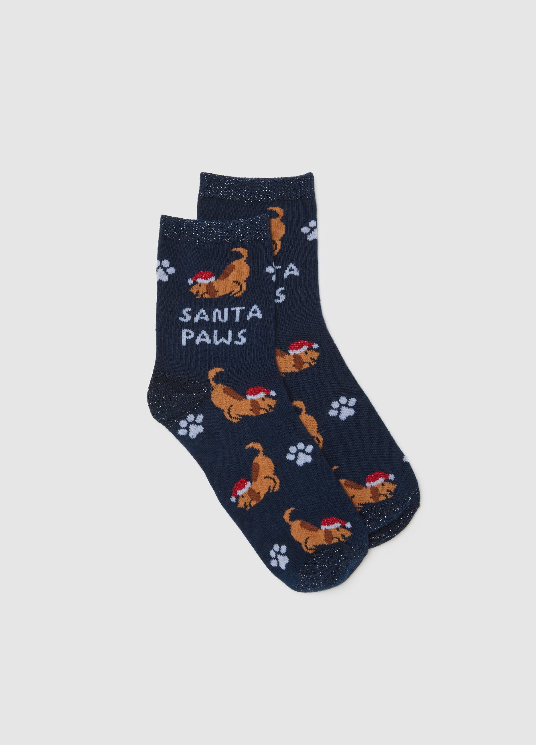Christmas Socks in Blue Cotton Blend with Print