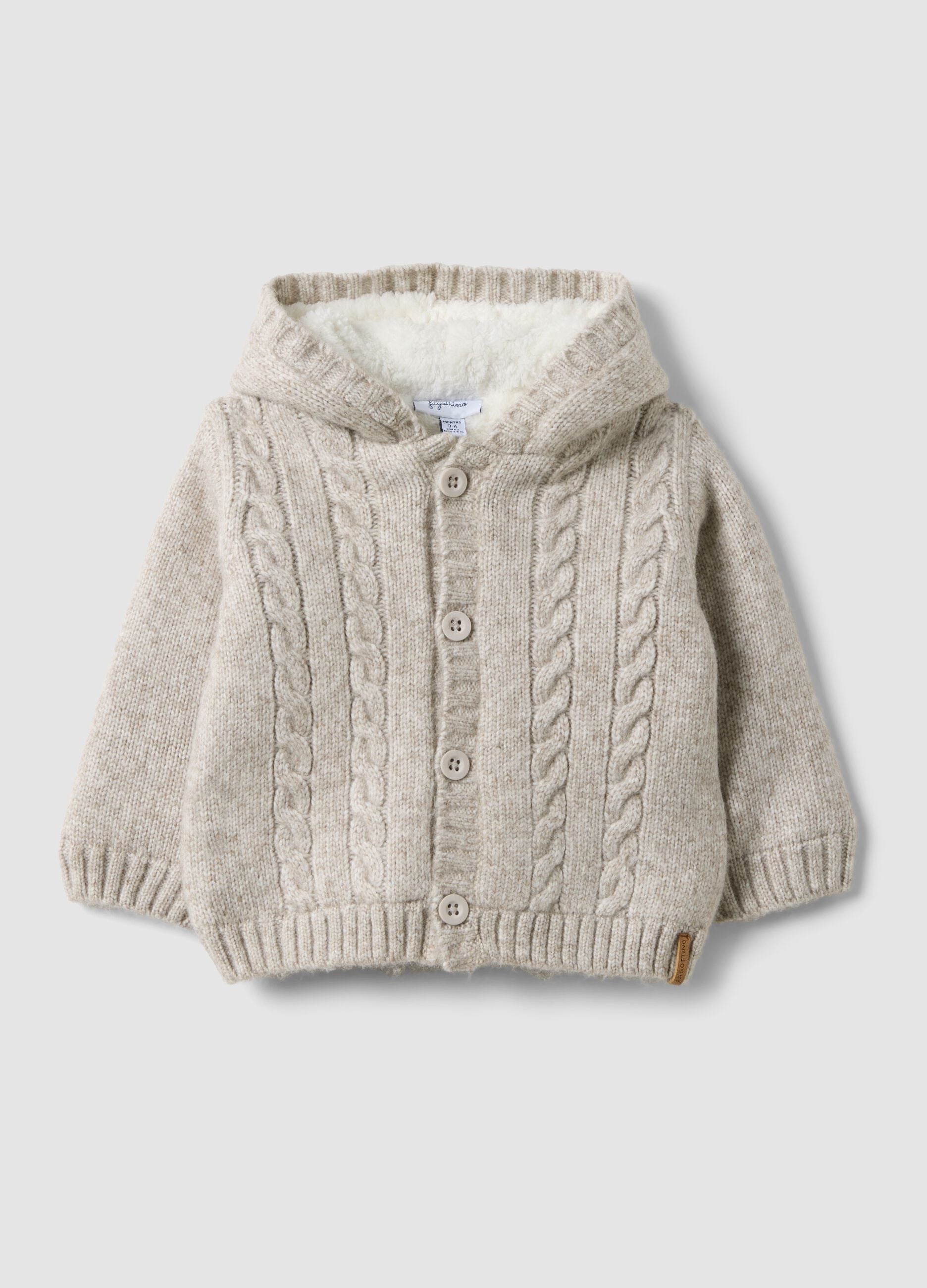 Giacca grigia con cappuccio in maglia a trecce