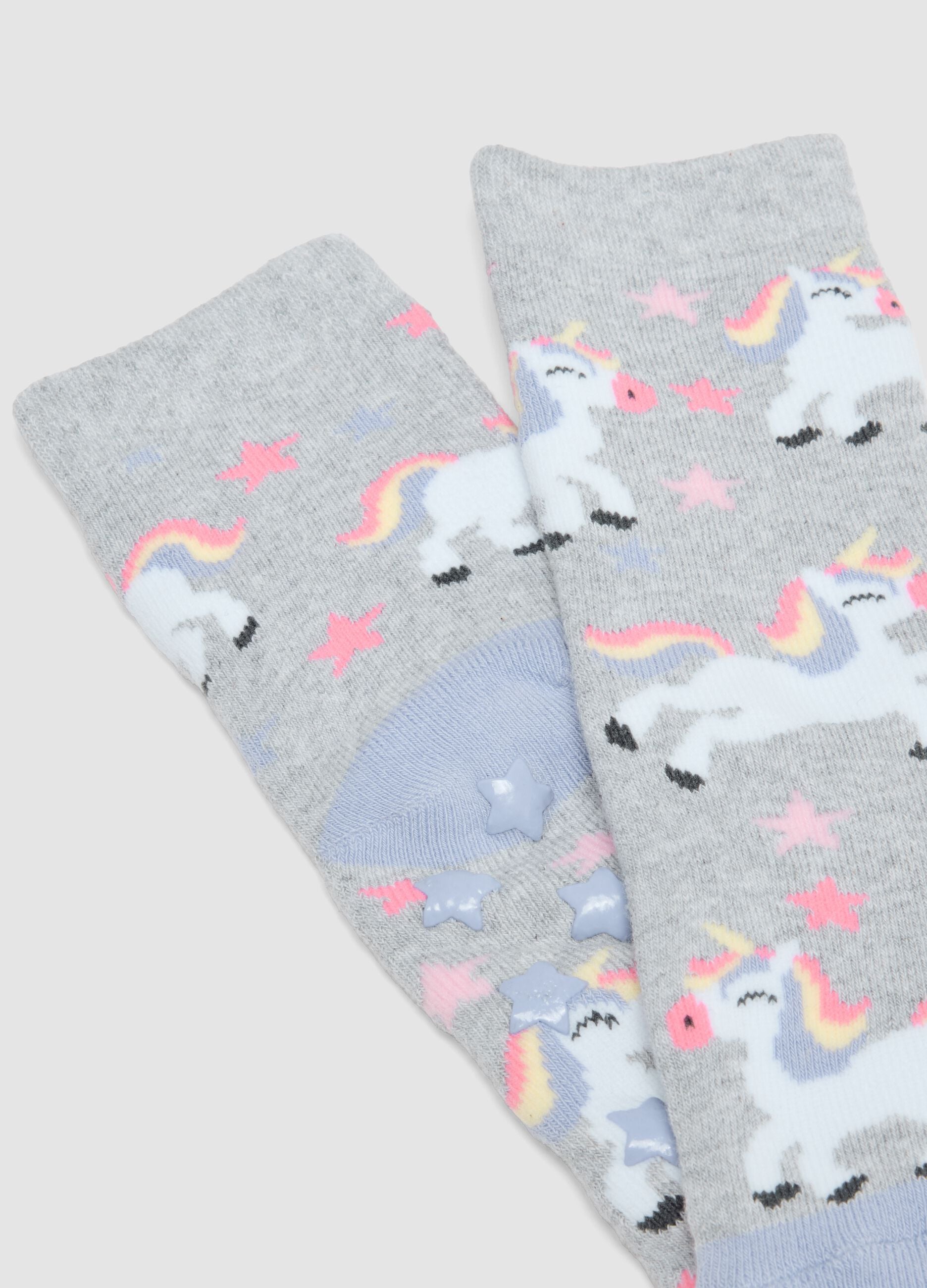 2-pack of short non-slip socks in stretchy organic cotton with unicorns