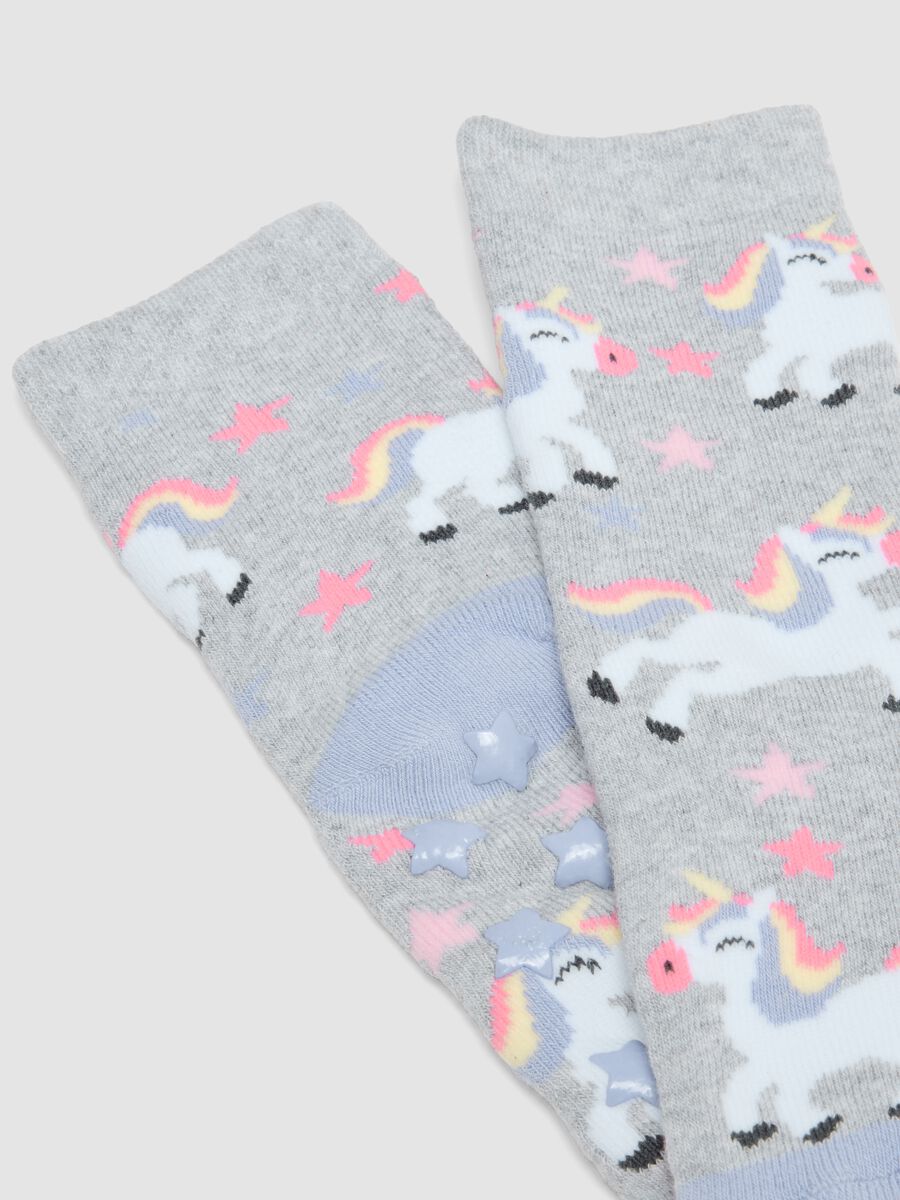 2-pack of short non-slip socks in stretchy organic cotton with unicorns_2