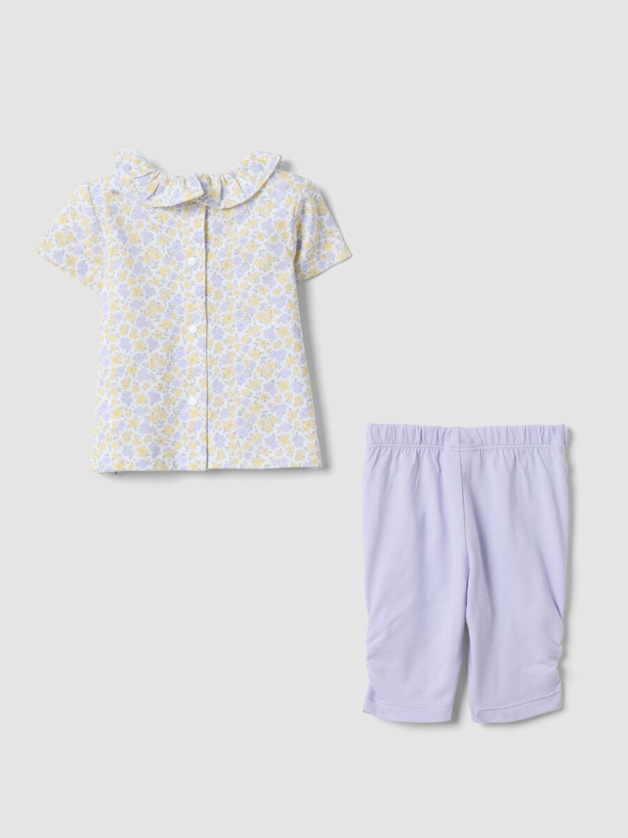 Purple and white pure organic cotton set with floral top and leggings_1
