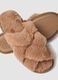 Pantofole marroni incrociate con pelliccia_1