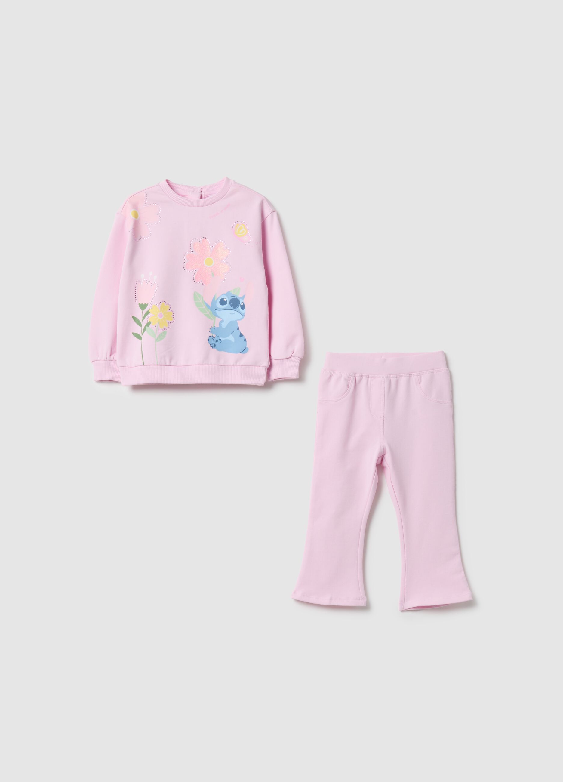 Girl's pink sweatshirt and trouser set in stretch cotton regular fit