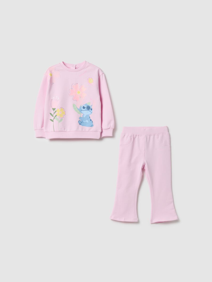 Girl's pink sweatshirt and trouser set in stretch cotton regular fit_0
